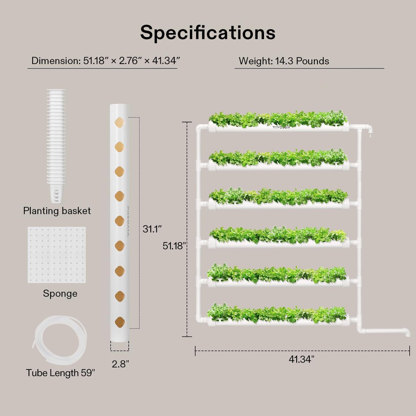 VIVOSUN Hydroponics Growing System 108 Plant Sites, 3 Layers 12 Food-Grade PVC-U Pipes Gardening System Grow Kit with Water Pump Timer, Nest Basket and Sponge for Leafy Vegetables