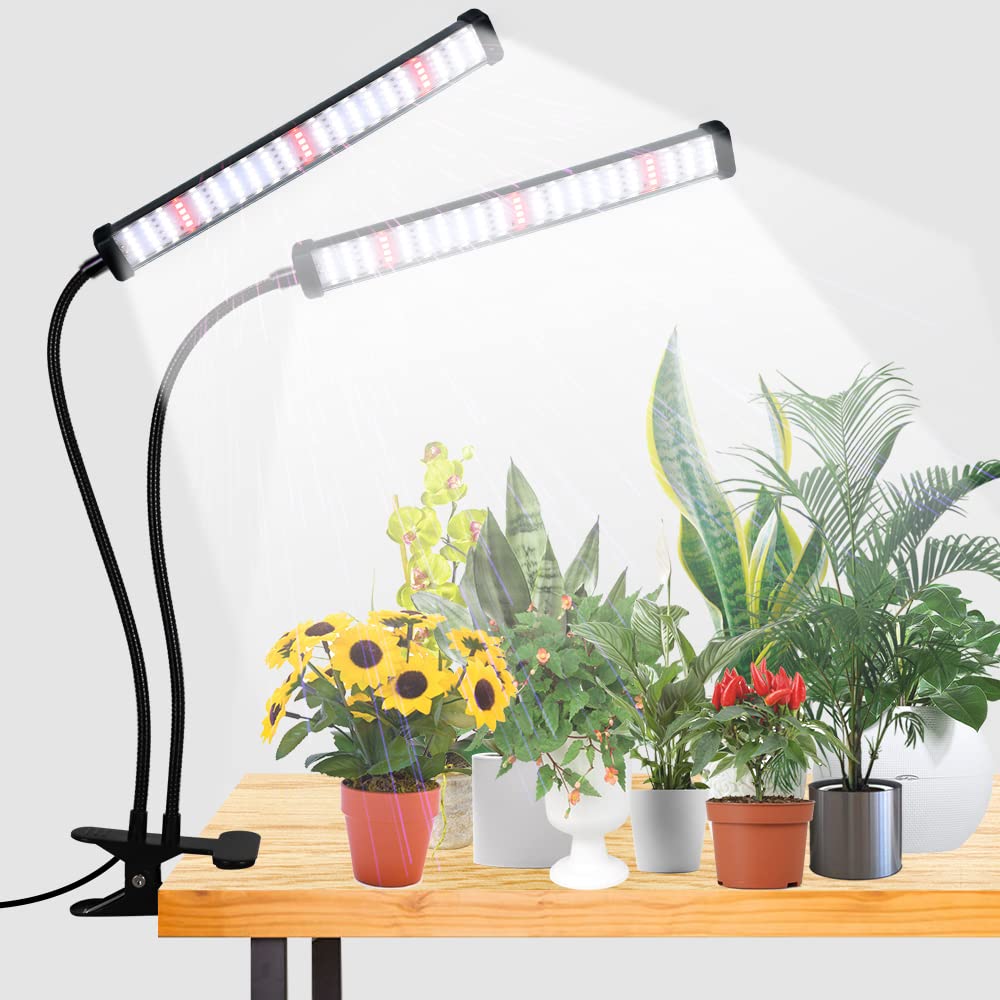 GooingTop LED Grow Light,6000K Full Spectrum Clip Plant Growing Lamp with White Red LEDs for Indoor Plants,5-Level Dimmable,Auto On Off Timing 4 8 12Hrs