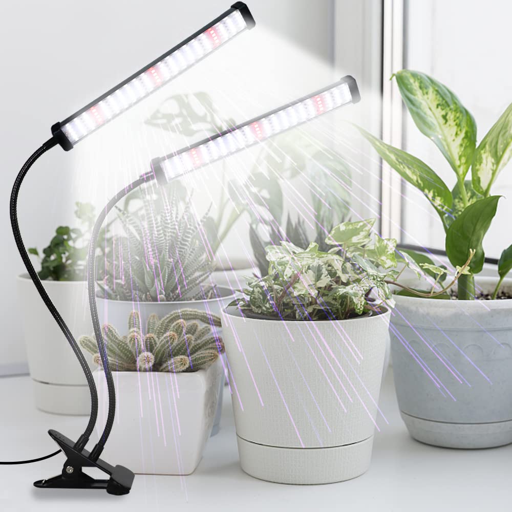 GooingTop LED Grow Light,6000K Full Spectrum Clip Plant Growing Lamp with White Red LEDs for Indoor Plants,5-Level Dimmable,Auto On Off Timing 4 8 12Hrs