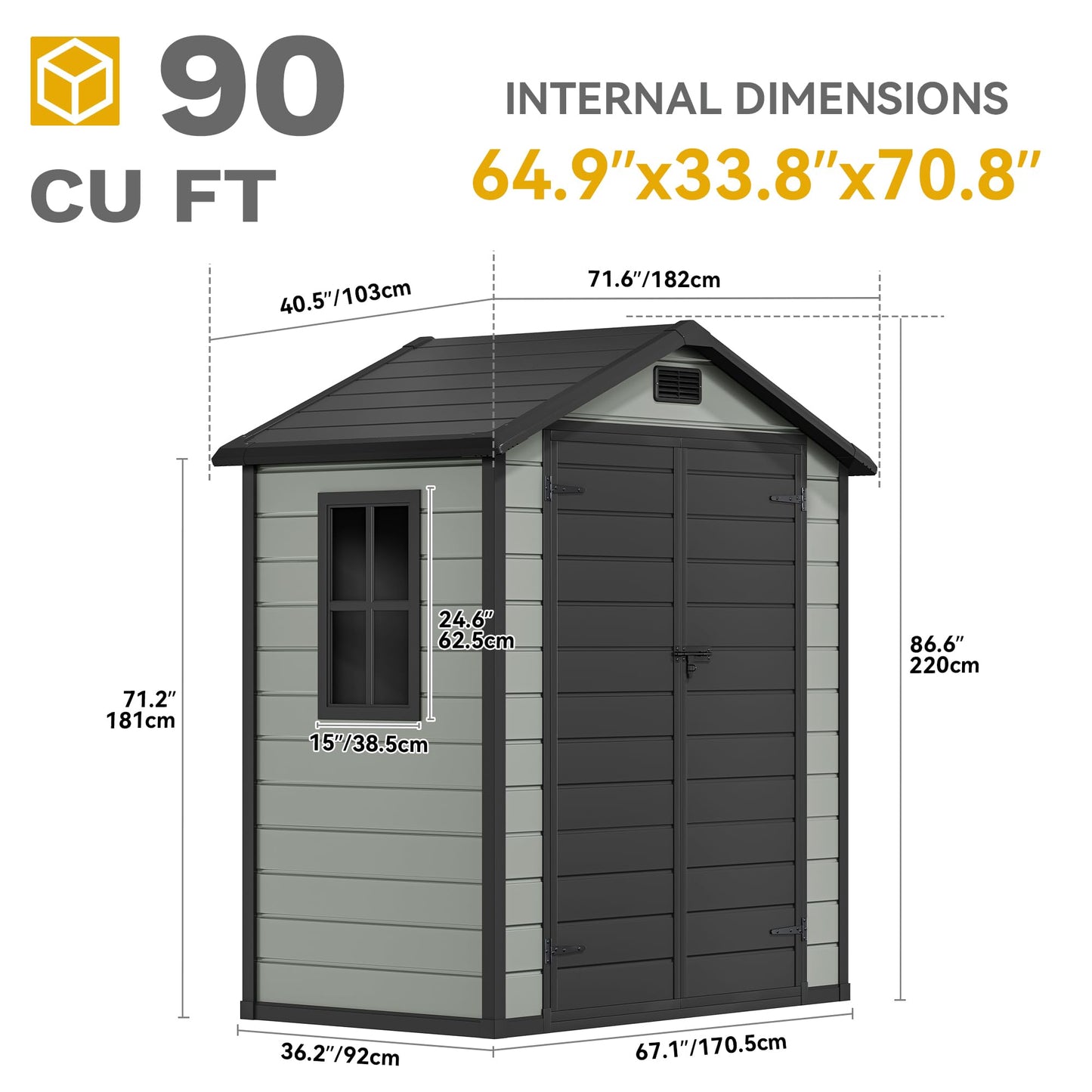 DWVO 6.2x3.4 FT Resin Storage Shed with Reinforced Floor, Outdoor Storage Shed with Lockable Door, Window and Vents, Waterproof Plastic Tool Storage for Garden, Backyard, Patio, Lawn