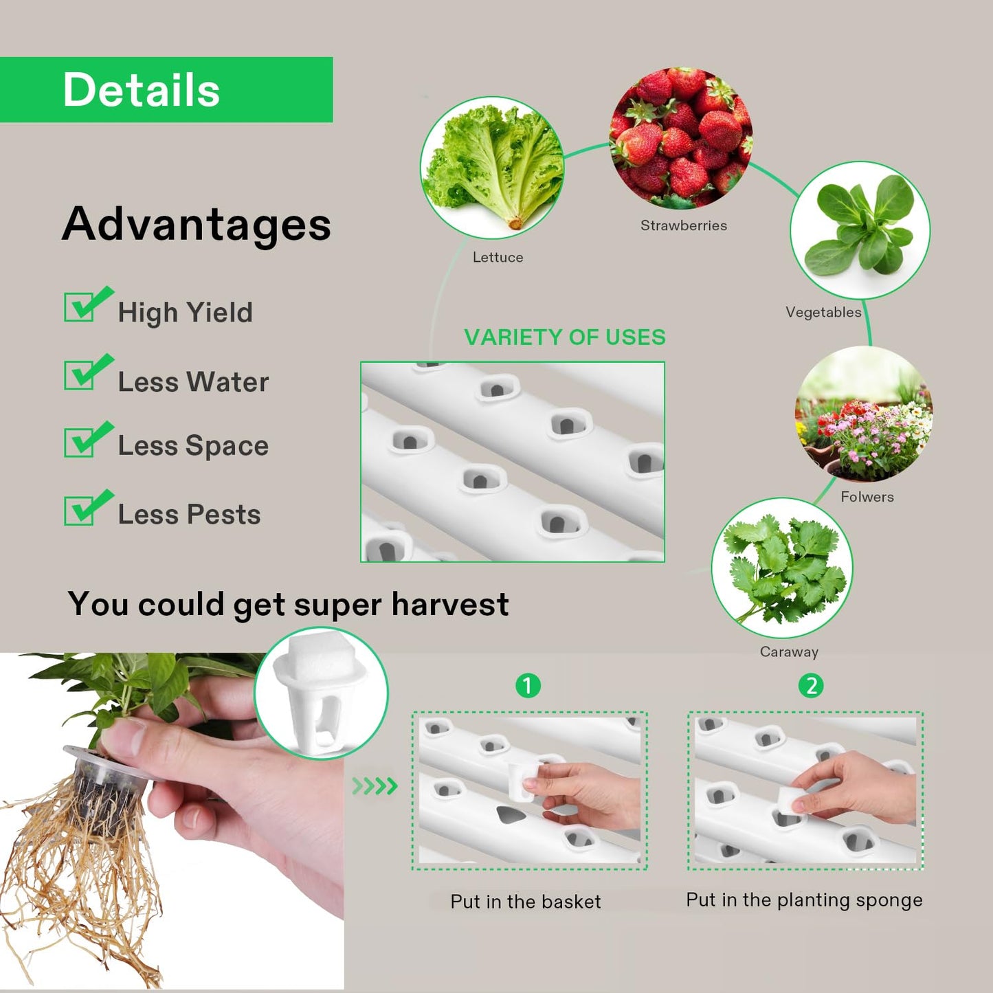 VIVOSUN Hydroponics Growing System 108 Plant Sites, 3 Layers 12 Food-Grade PVC-U Pipes Gardening System Grow Kit with Water Pump Timer, Nest Basket and Sponge for Leafy Vegetables