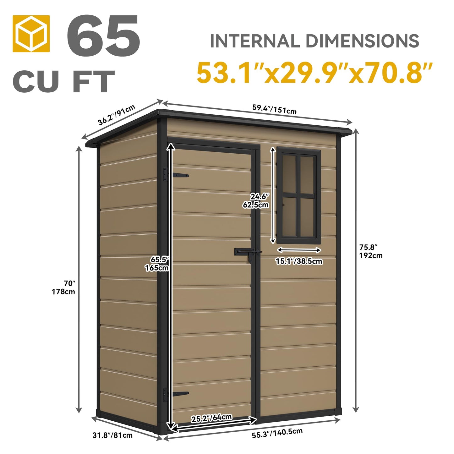 DWVO 6.2x3.4 FT Resin Storage Shed with Reinforced Floor, Outdoor Storage Shed with Lockable Door, Window and Vents, Waterproof Plastic Tool Storage for Garden, Backyard, Patio, Lawn