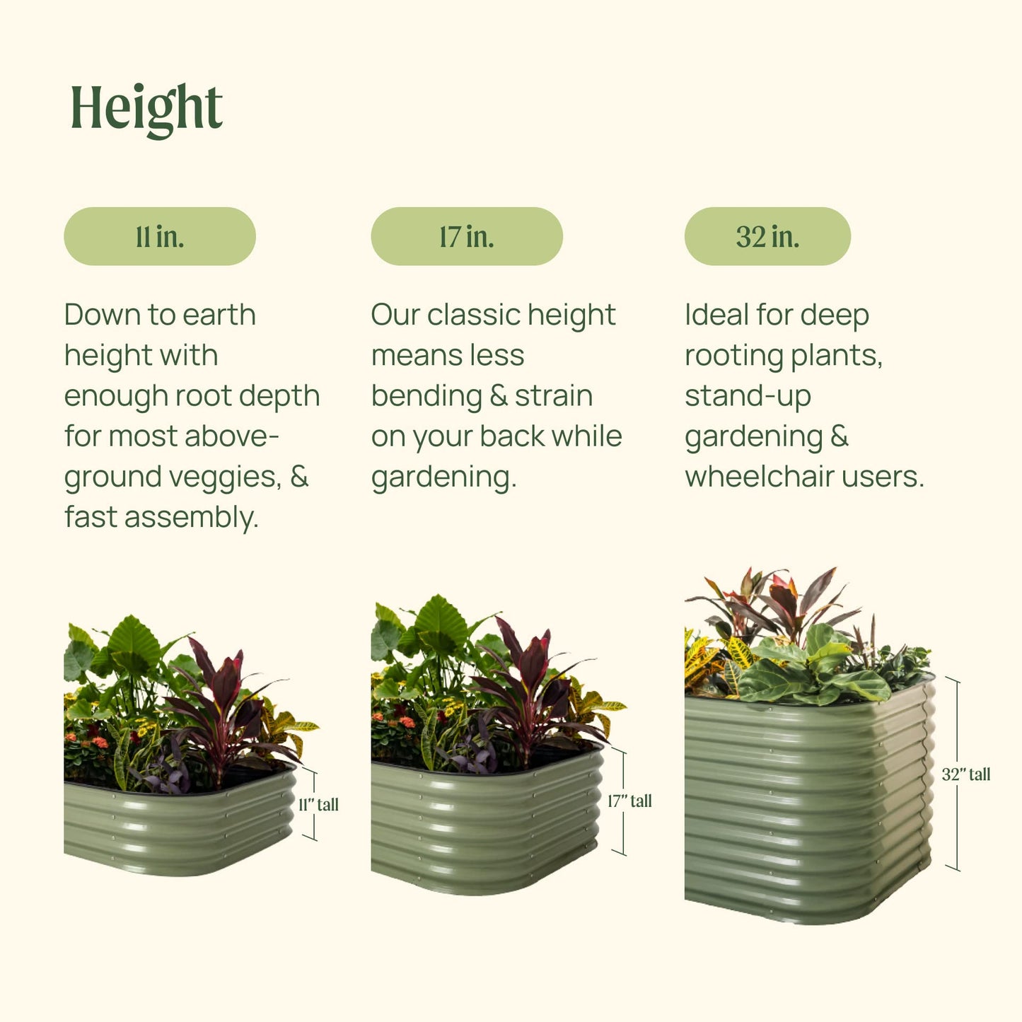Vego garden 32" Extra Tall Raised Garden Bed Kits, 9 in 1 Modular Raised Planter Box for Vegetables Flowers Fruits Oval Metal Raised Garden Bed- Olive Green