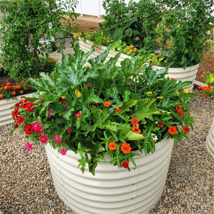 Vego garden 32" Extra Tall Raised Garden Bed Kits, 9 in 1 Modular Raised Planter Box for Vegetables Flowers Fruits Oval Metal Raised Garden Bed- Olive Green