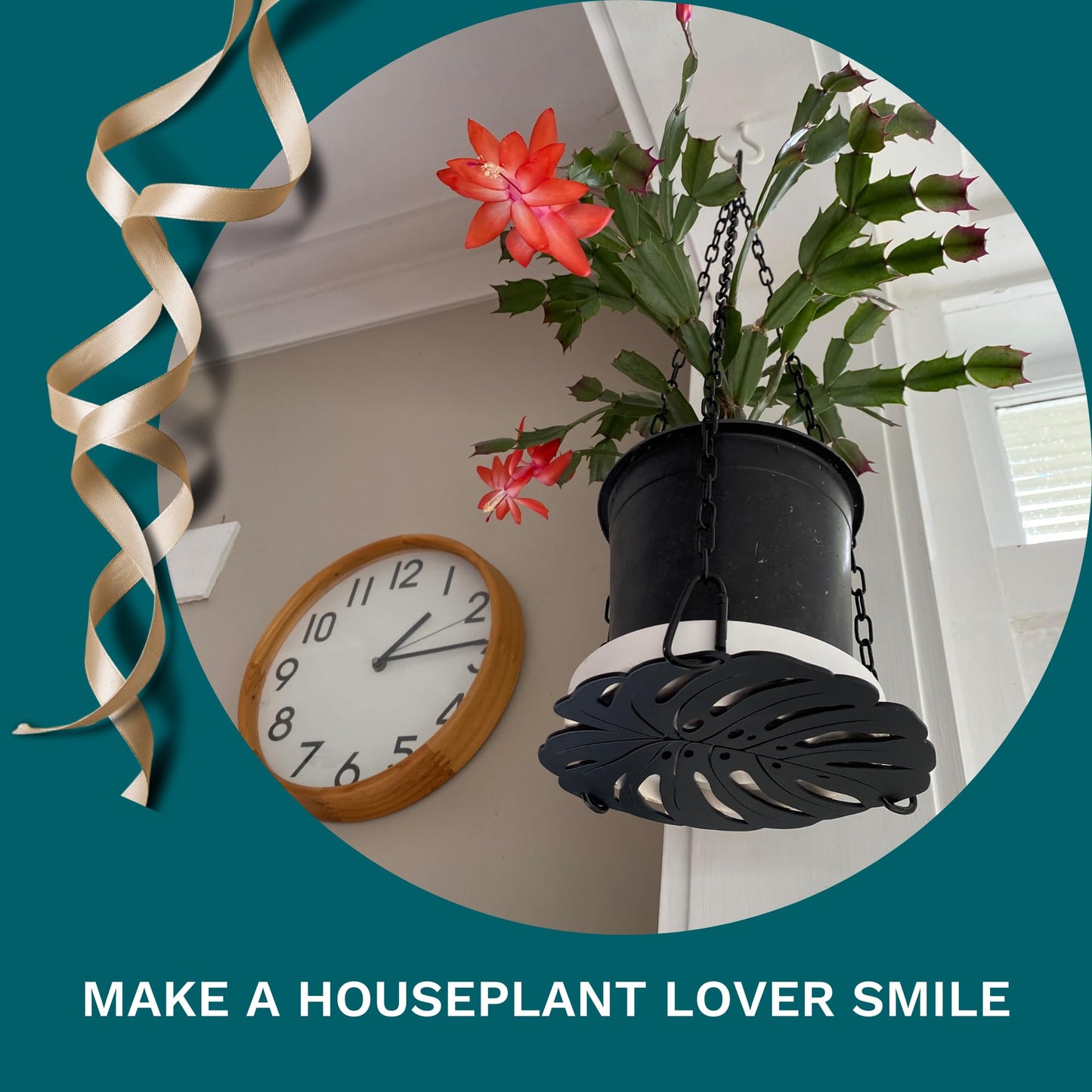 Plant Hanger - Chic Black Metal Hanging Planter for Indoor Plants - Monstera Décor - Lasercut Powdercoated Steel - Unique Botanical Design - Clear Your Benchtop - Elevate Your Jungle