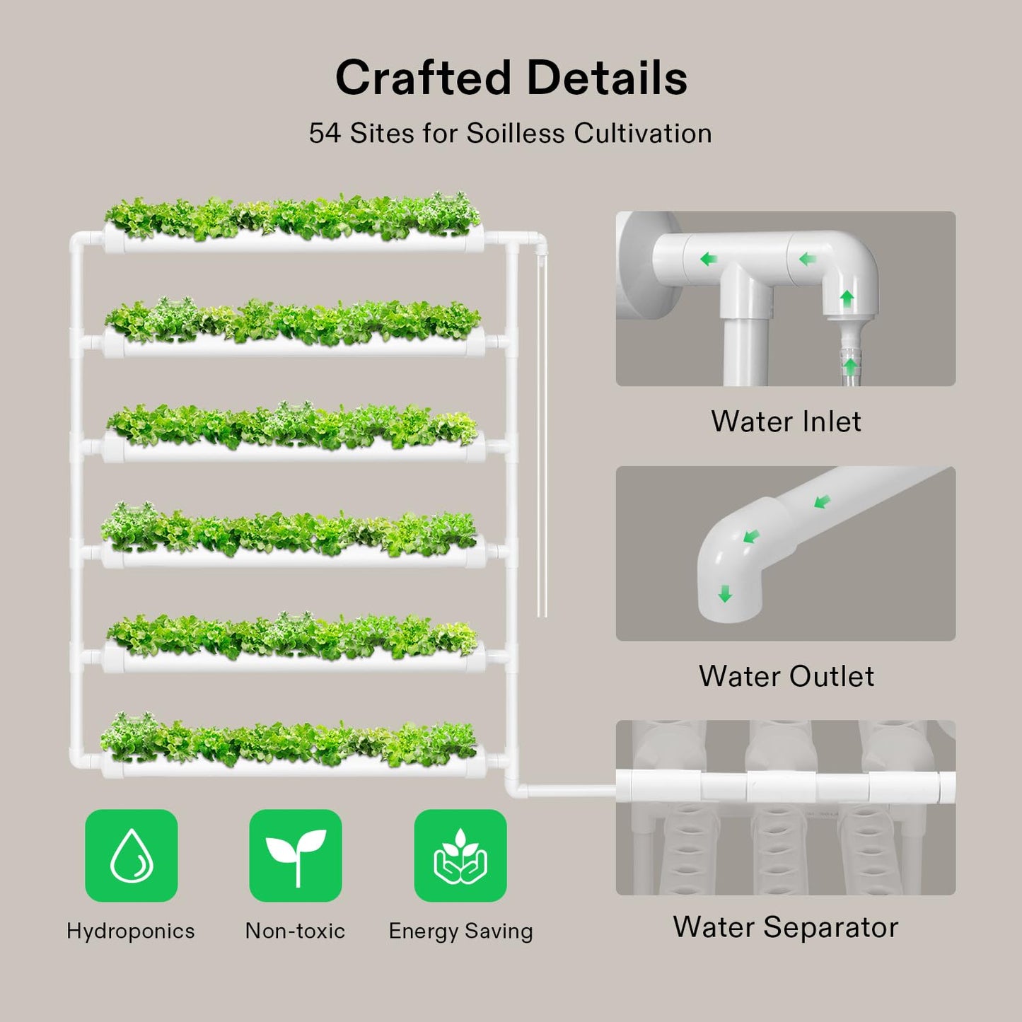 VIVOSUN Hydroponics Growing System 108 Plant Sites, 3 Layers 12 Food-Grade PVC-U Pipes Gardening System Grow Kit with Water Pump Timer, Nest Basket and Sponge for Leafy Vegetables