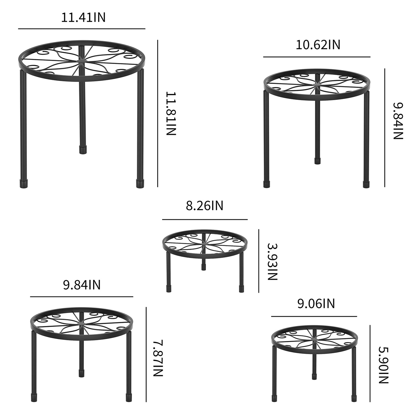 5-Pack Decent Metal Plant Stands, Heavy Duty Flower Pot Stands for Multiple Plant, Anti-Rust Iron Plant Pot Shelf, Decoration Racks for Home Indoor and Outdoor (5 Pack Black)