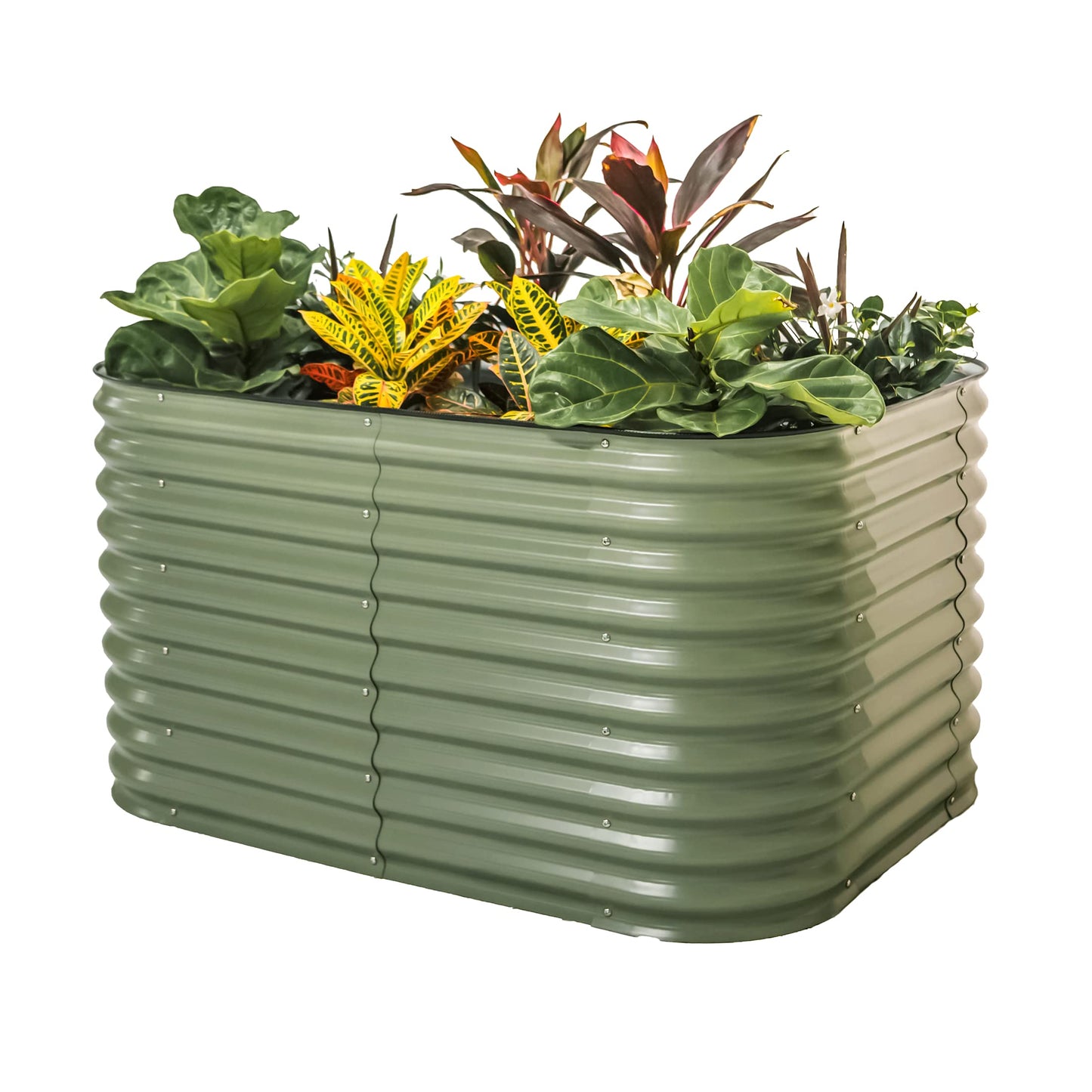 Vego garden 32" Extra Tall Raised Garden Bed Kits, 9 in 1 Modular Raised Planter Box for Vegetables Flowers Fruits Oval Metal Raised Garden Bed- Olive Green