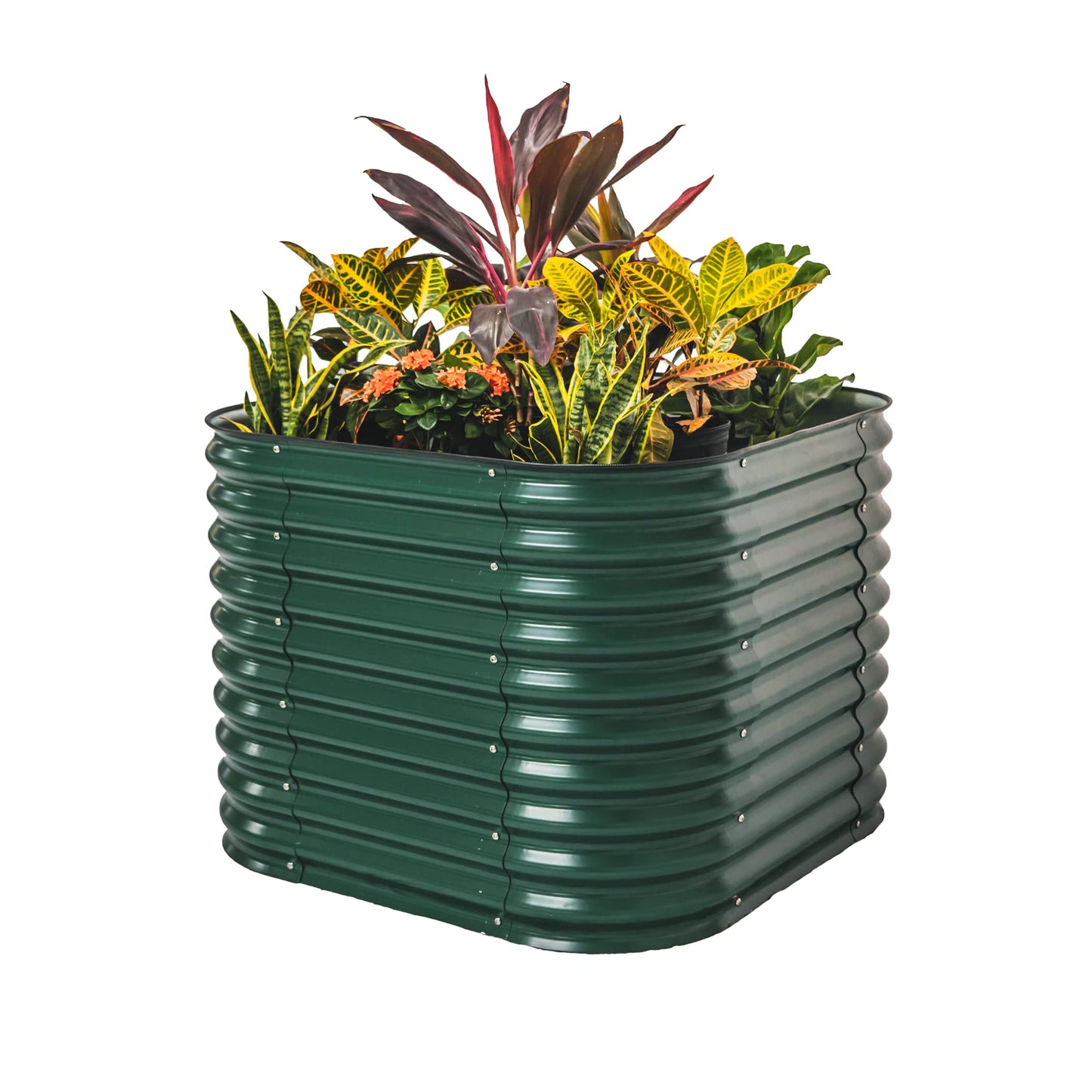 Vego garden 32" Extra Tall Raised Garden Bed Kits, 9 in 1 Modular Raised Planter Box for Vegetables Flowers Fruits Oval Metal Raised Garden Bed- Olive Green