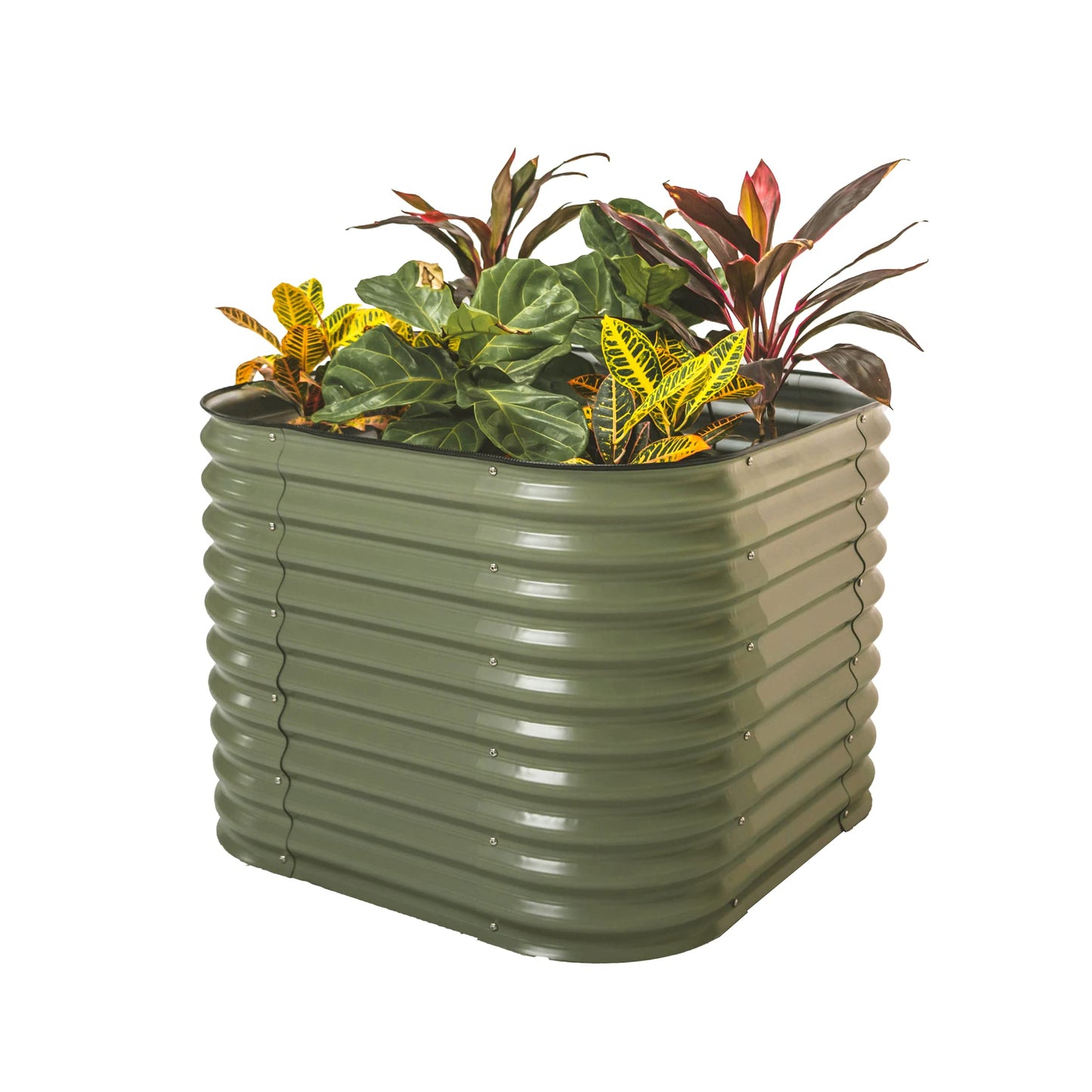 Vego garden 32" Extra Tall Raised Garden Bed Kits, 9 in 1 Modular Raised Planter Box for Vegetables Flowers Fruits Oval Metal Raised Garden Bed- Olive Green