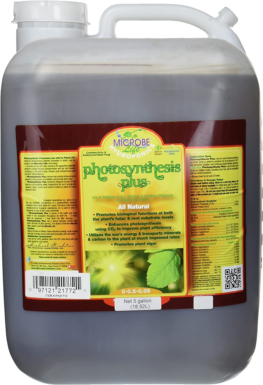 Microbe Life Hydroponics Premium Photosynthesis Plus to Grow Fruits, Vegetables, and Herbs, The Best Professional Big Bud Grow, Use with Any Feeding Systems Including Hydroponics or Soil, 1 Gallon