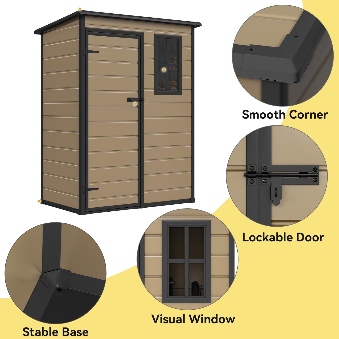 DWVO 6.2x3.4 FT Resin Storage Shed with Reinforced Floor, Outdoor Storage Shed with Lockable Door, Window and Vents, Waterproof Plastic Tool Storage for Garden, Backyard, Patio, Lawn