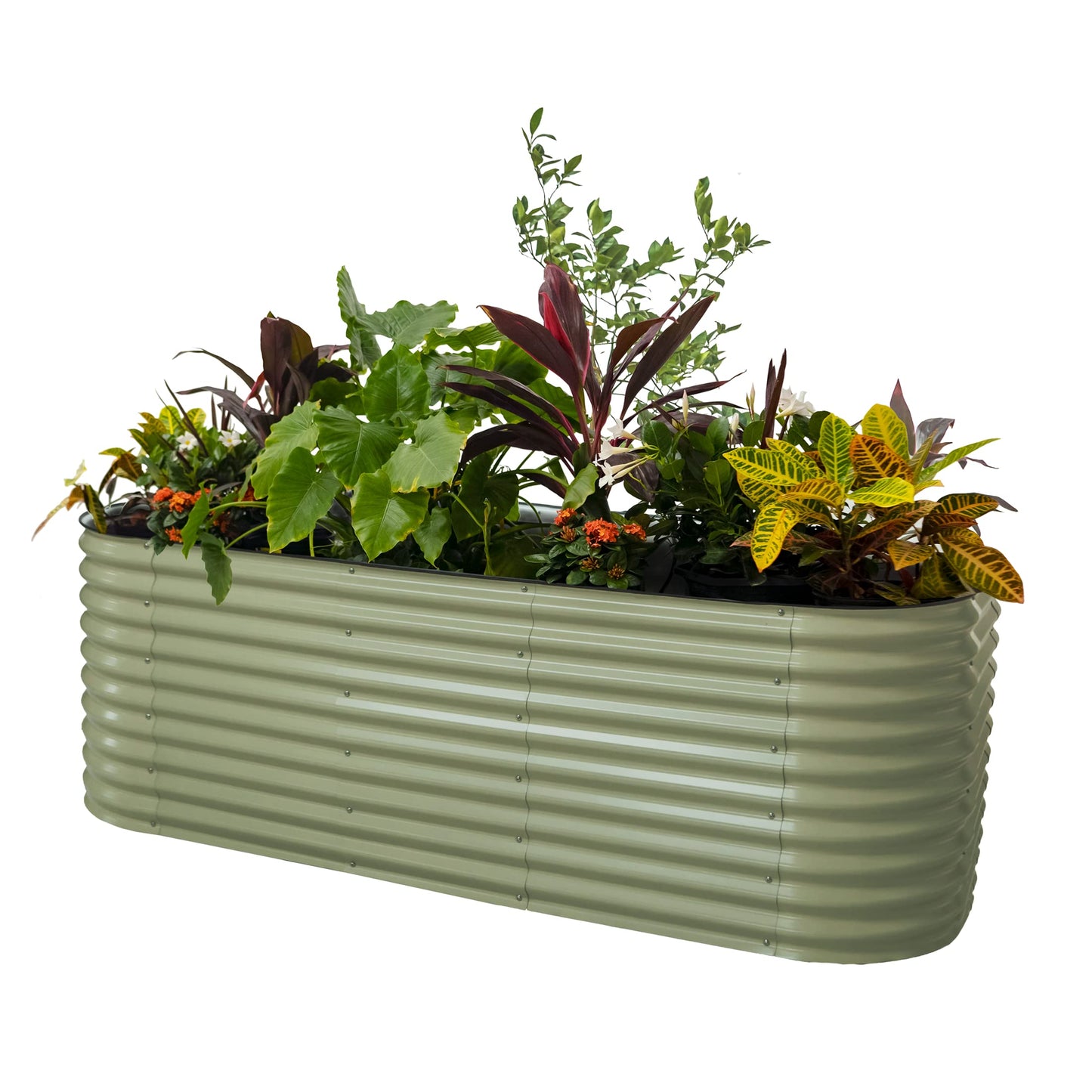 Vego garden 32" Extra Tall Raised Garden Bed Kits, 9 in 1 Modular Raised Planter Box for Vegetables Flowers Fruits Oval Metal Raised Garden Bed- Olive Green