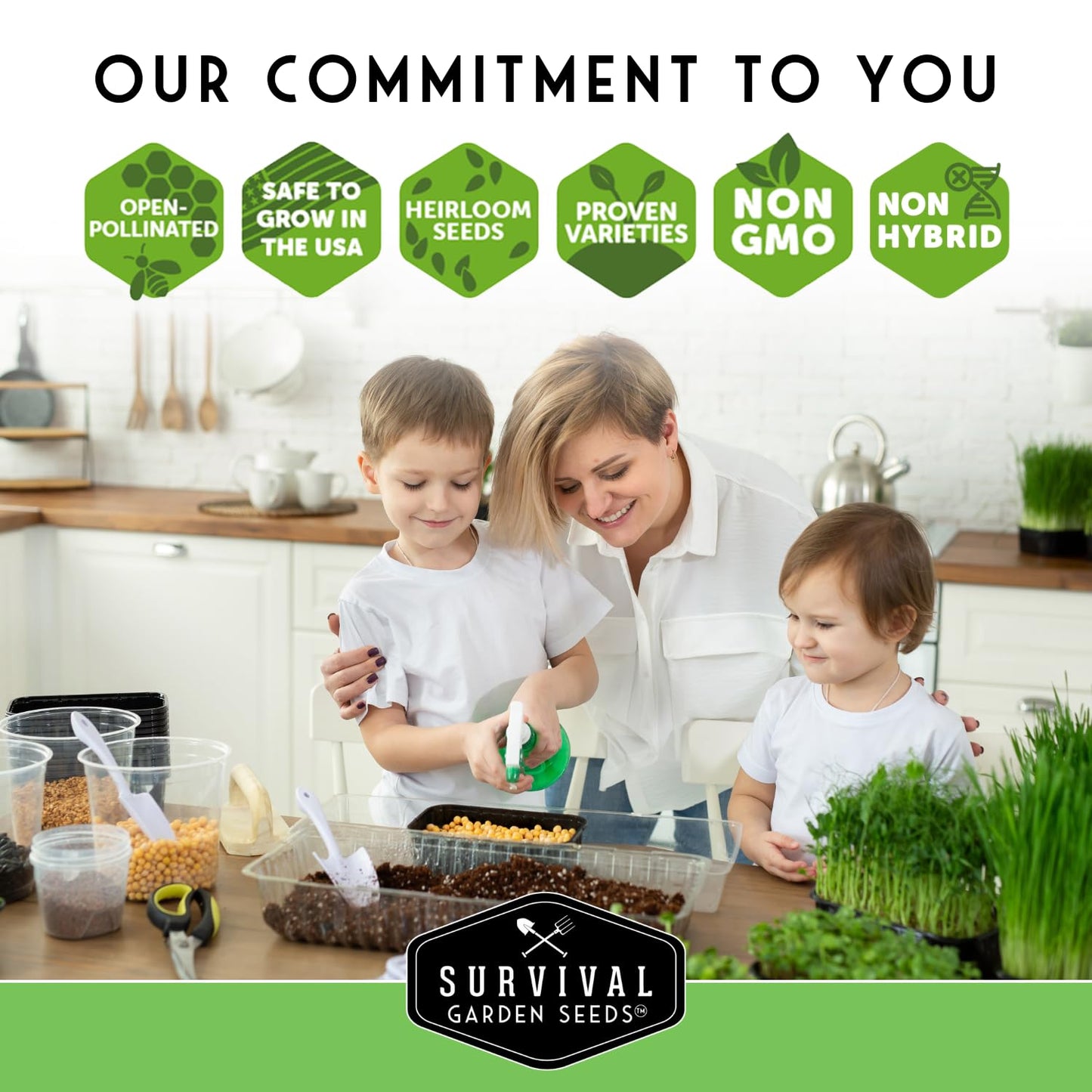 Survival Garden Seeds Microgreens 5 Pack (Seeds Only) - Plant, Sprout, and Grow a Mix of Microgreen Plants in Your Kitchen or on Your Windowsill - Arugula, Broccoli, Radish, Pea, Sunflower Seed