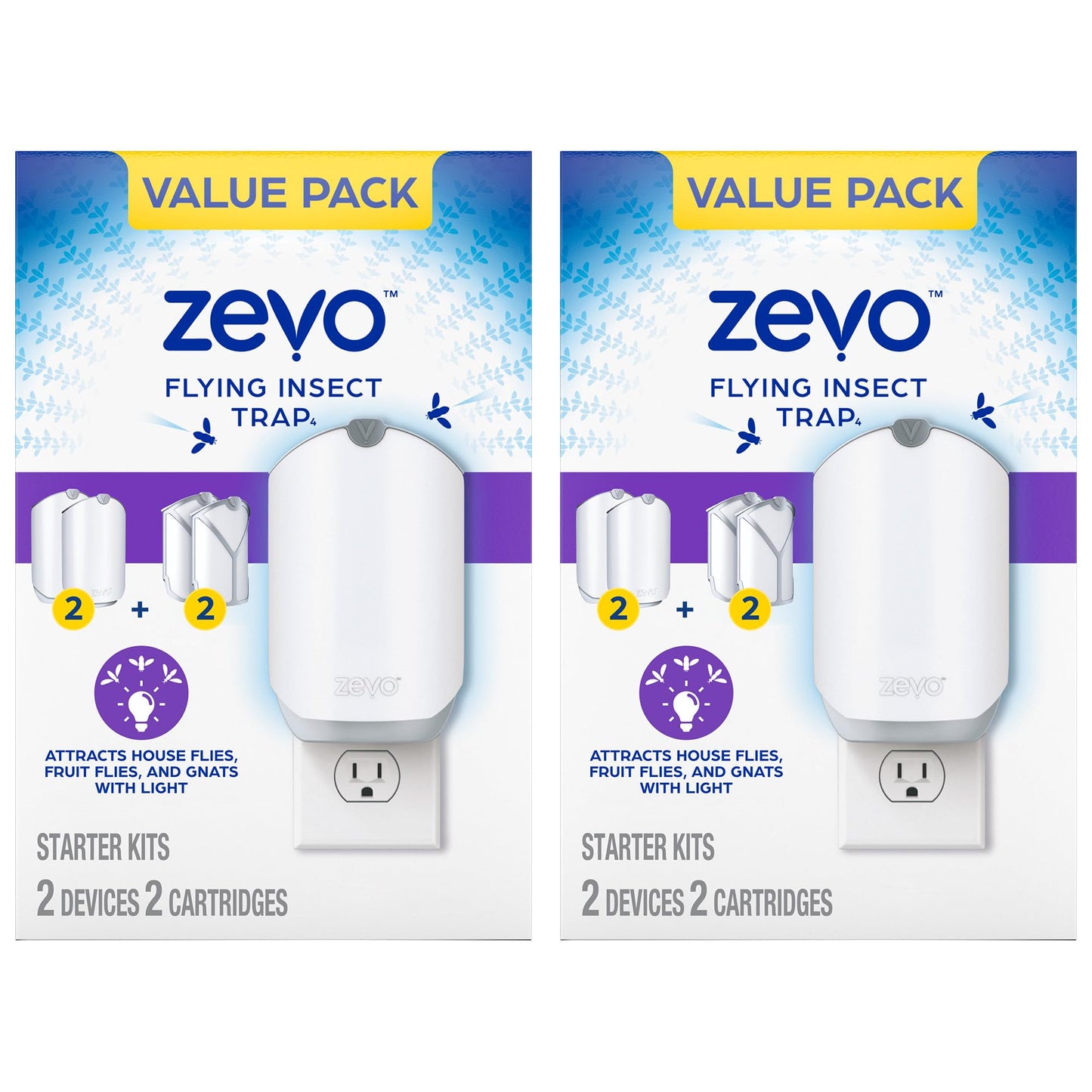 Zevo Flying Insect Trap for Indoors: Light Trap Captures Fruit Flies, Gnats and Houseflies, Starter Kit (1 Plug-in Base + 1 Cartridge)