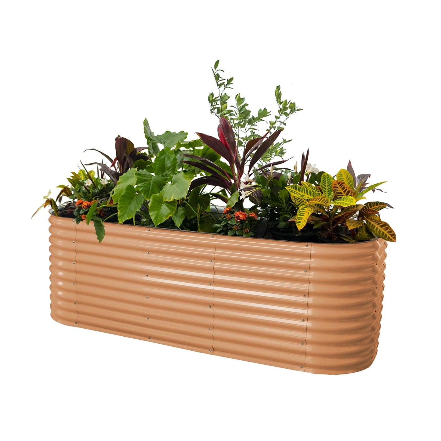 Vego garden 32" Extra Tall Raised Garden Bed Kits, 9 in 1 Modular Raised Planter Box for Vegetables Flowers Fruits Oval Metal Raised Garden Bed- Olive Green