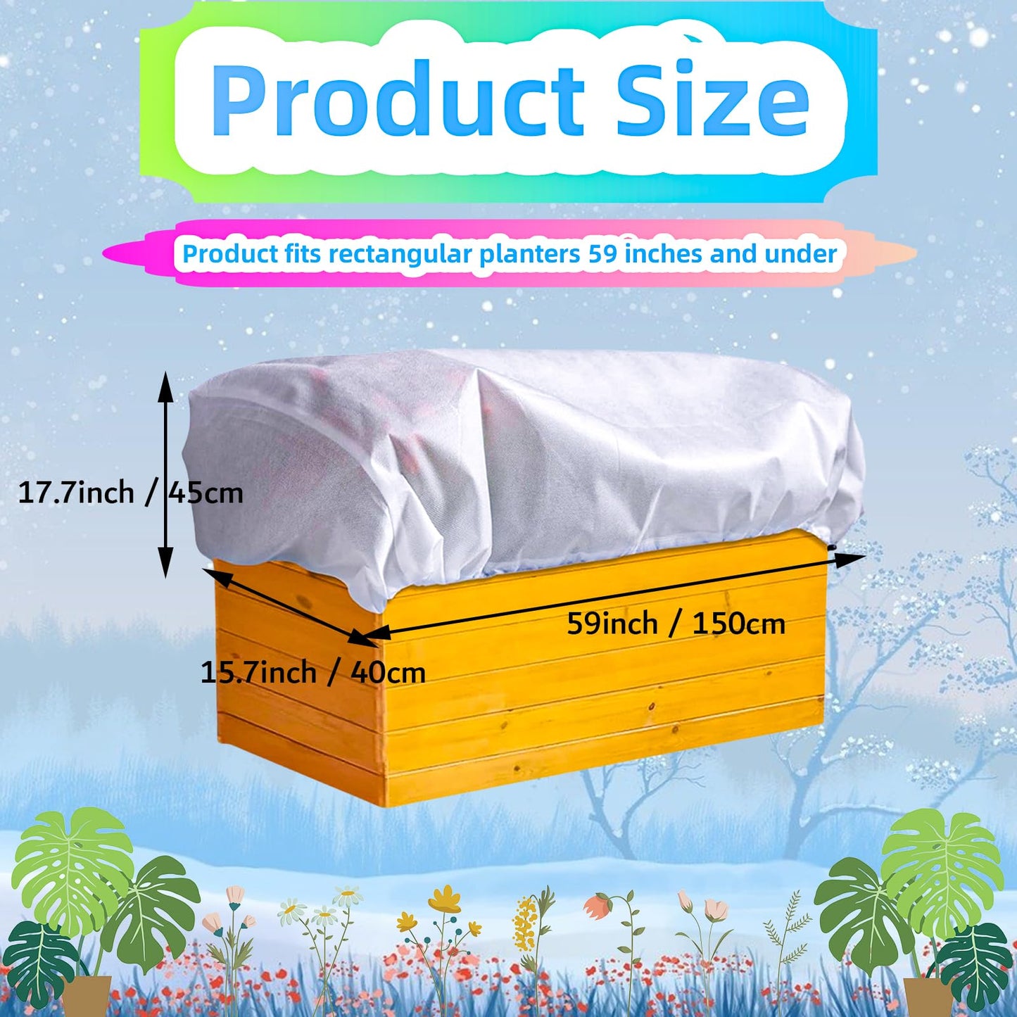 Rectangular Plant Covers Freeze, Planter Frost Cover Plant Covers Freeze Plant Frost Tree Cover Bag With Zip Drawstring Outdoor Plant Covers For Winter Garden Plant Frost Protection 39.4x15.7x17.7 in