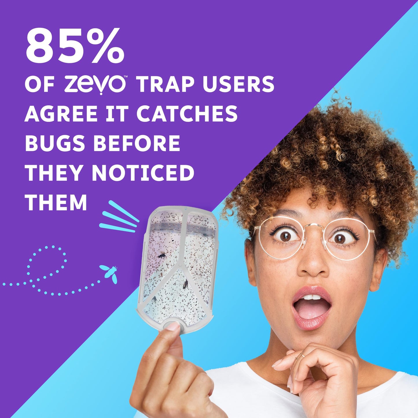 Zevo Flying Insect Trap for Indoors: Light Trap Captures Fruit Flies, Gnats and Houseflies, Starter Kit (1 Plug-in Base + 1 Cartridge)