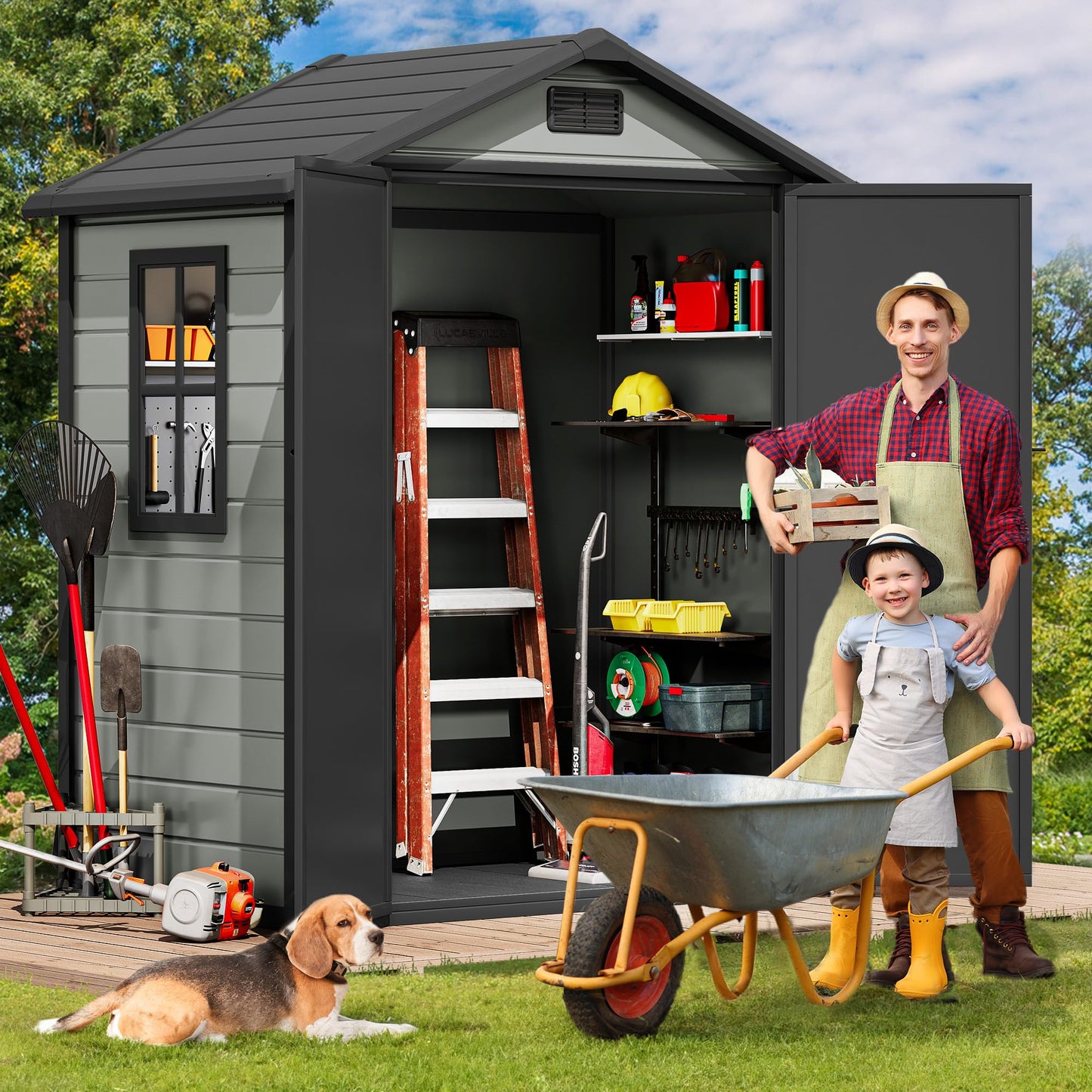 DWVO 6.2x3.4 FT Resin Storage Shed with Reinforced Floor, Outdoor Storage Shed with Lockable Door, Window and Vents, Waterproof Plastic Tool Storage for Garden, Backyard, Patio, Lawn