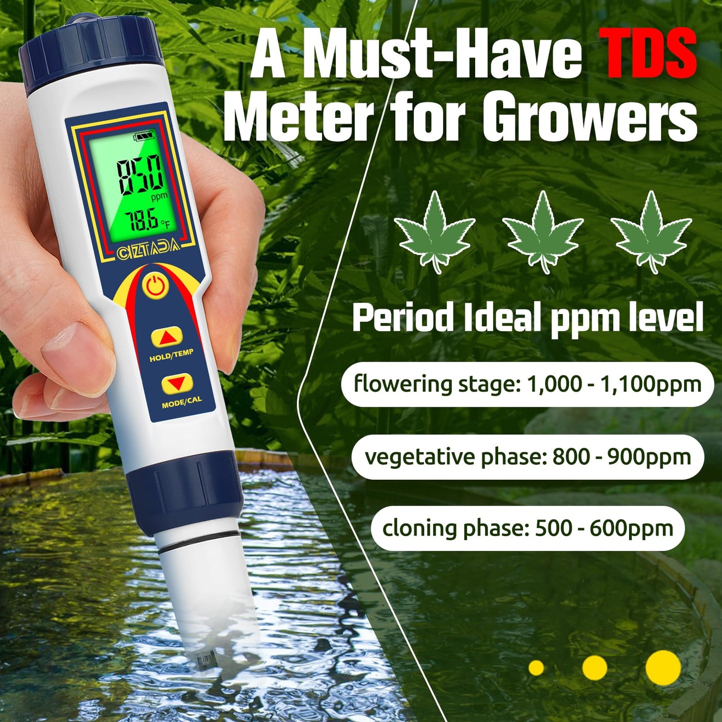 pH Meter for Water 4 in 1 pH EC TDS Temp Meter for Hydroponics PPM and EC Water Tester Digital pH PPM Meter for Nutrients Growing Hydroponics Gardening DWC hydroponics System