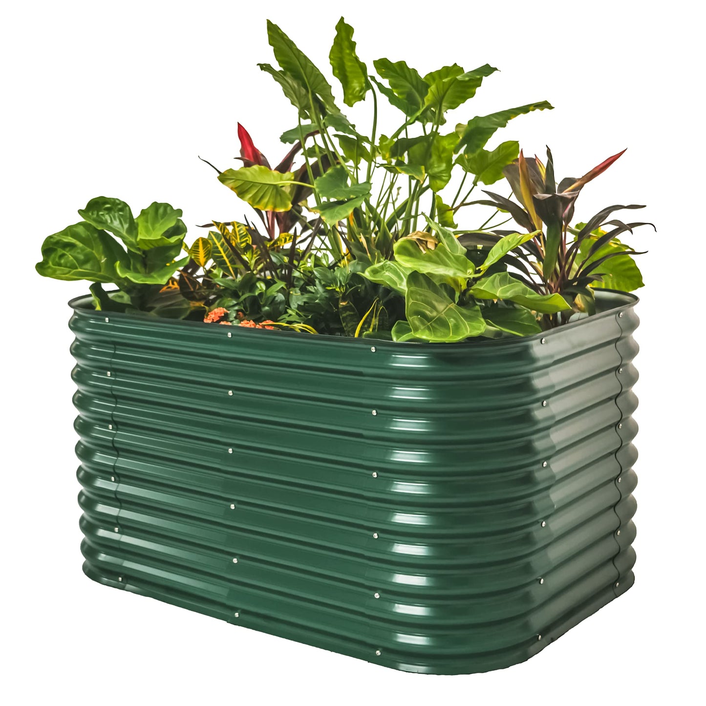 Vego garden 32" Extra Tall Raised Garden Bed Kits, 9 in 1 Modular Raised Planter Box for Vegetables Flowers Fruits Oval Metal Raised Garden Bed- Olive Green