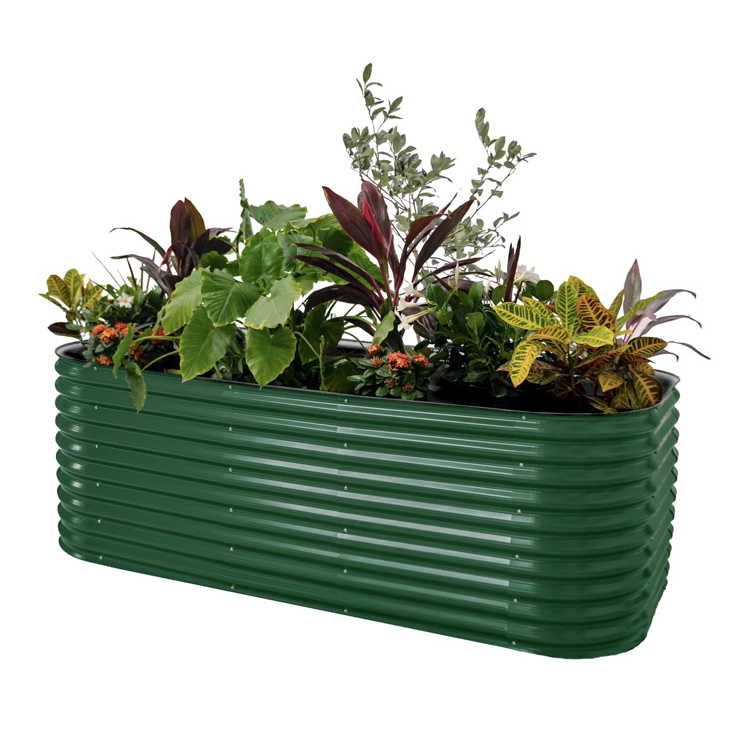 Vego garden 32" Extra Tall Raised Garden Bed Kits, 9 in 1 Modular Raised Planter Box for Vegetables Flowers Fruits Oval Metal Raised Garden Bed- Olive Green