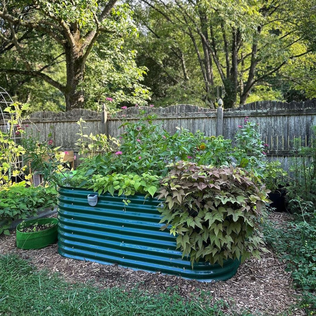 Vego garden 32" Extra Tall Raised Garden Bed Kits, 9 in 1 Modular Raised Planter Box for Vegetables Flowers Fruits Oval Metal Raised Garden Bed- Olive Green