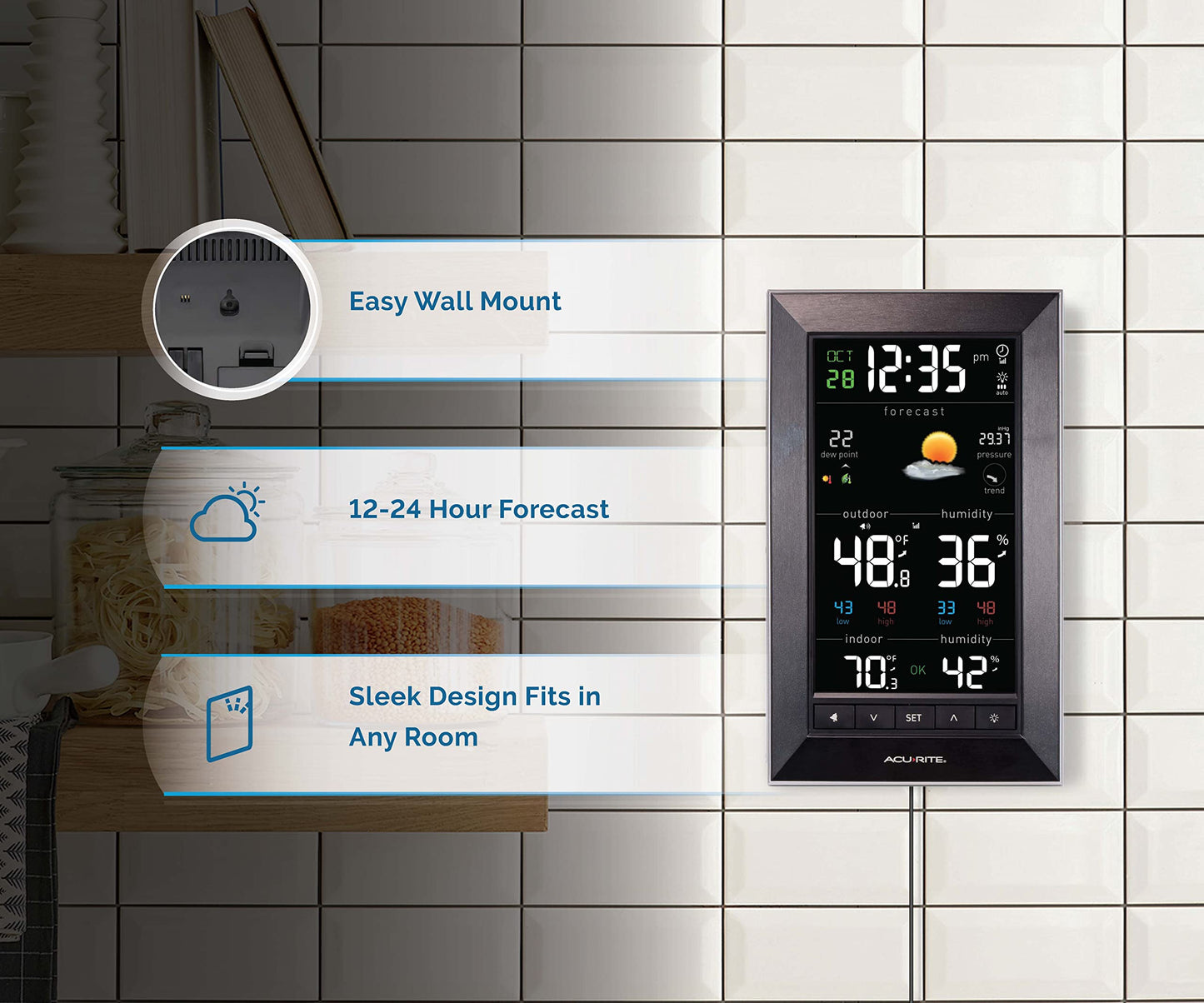 Digital Vertical Weather Forecaster with Indoor/Outdoor Temperature, Humidity, and Date and Time