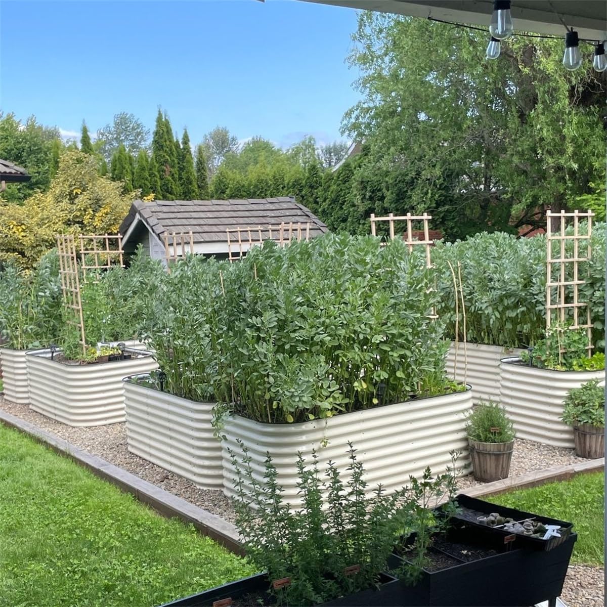 Vego garden 32" Extra Tall Raised Garden Bed Kits, 9 in 1 Modular Raised Planter Box for Vegetables Flowers Fruits Oval Metal Raised Garden Bed- Olive Green