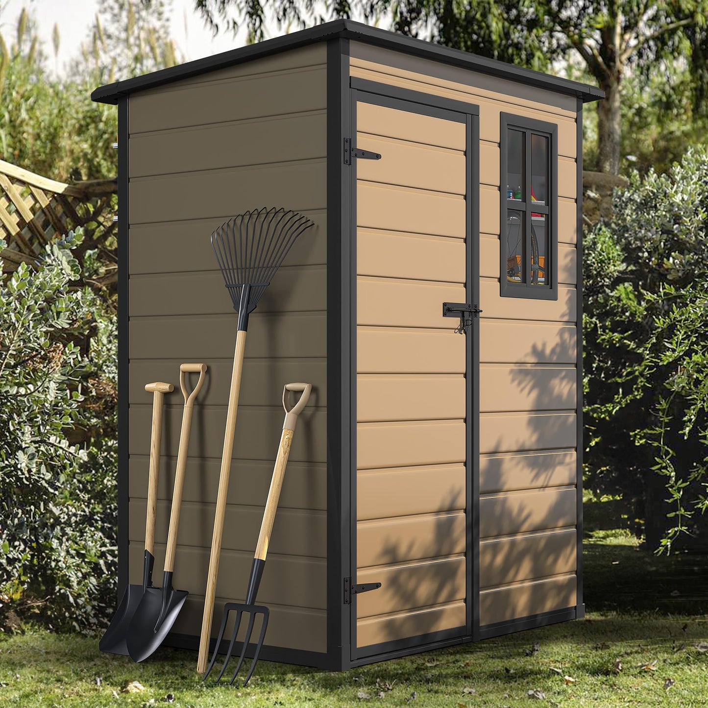 DWVO 6.2x3.4 FT Resin Storage Shed with Reinforced Floor, Outdoor Storage Shed with Lockable Door, Window and Vents, Waterproof Plastic Tool Storage for Garden, Backyard, Patio, Lawn