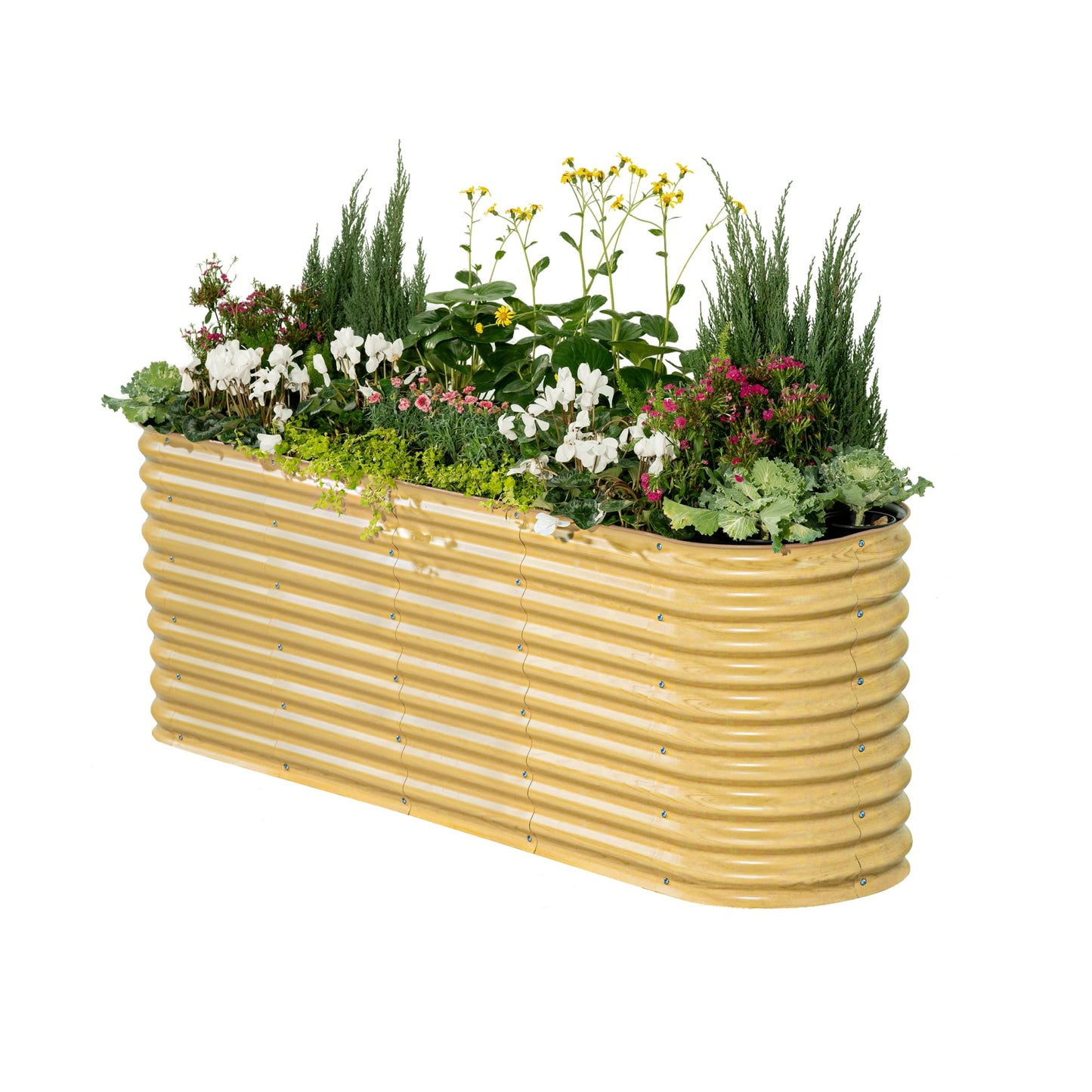 Vego garden 32" Extra Tall Raised Garden Bed Kits, 9 in 1 Modular Raised Planter Box for Vegetables Flowers Fruits Oval Metal Raised Garden Bed- Olive Green