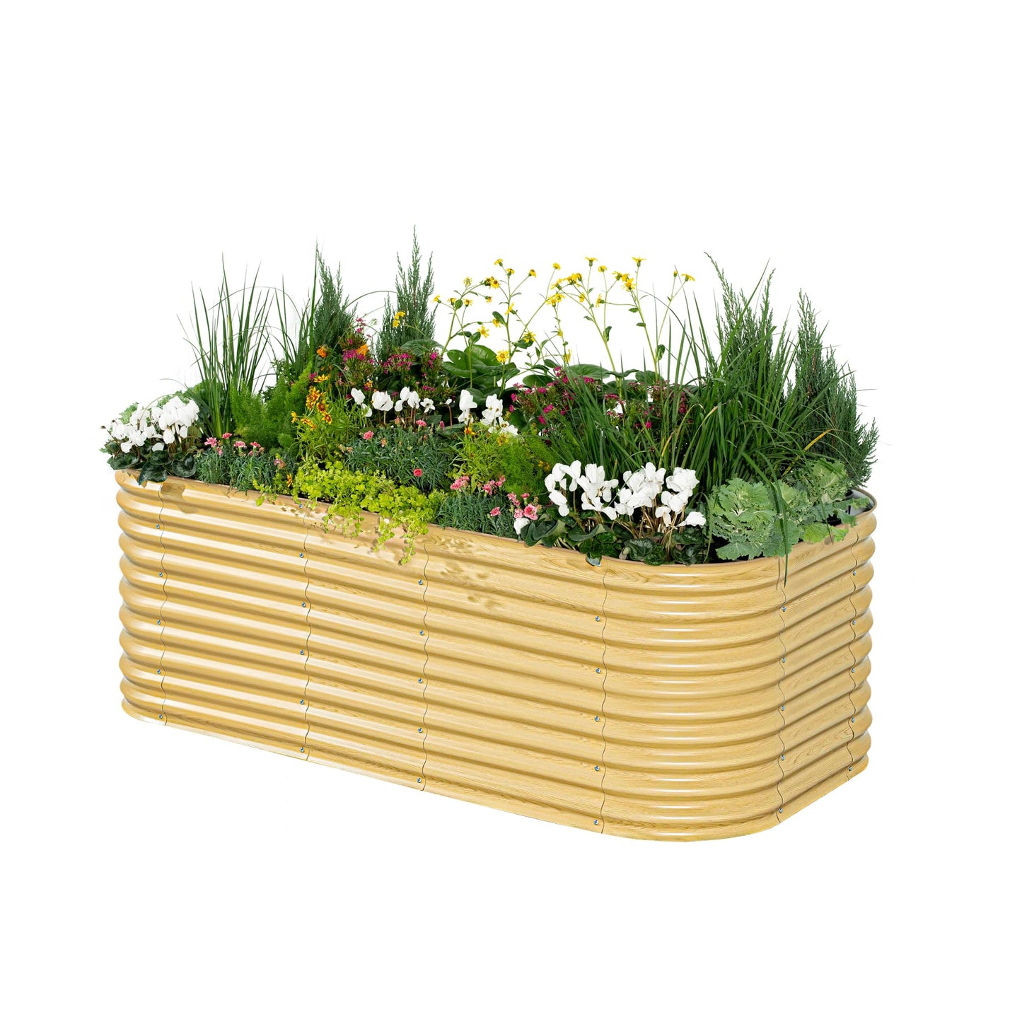 Vego garden 32" Extra Tall Raised Garden Bed Kits, 9 in 1 Modular Raised Planter Box for Vegetables Flowers Fruits Oval Metal Raised Garden Bed- Olive Green