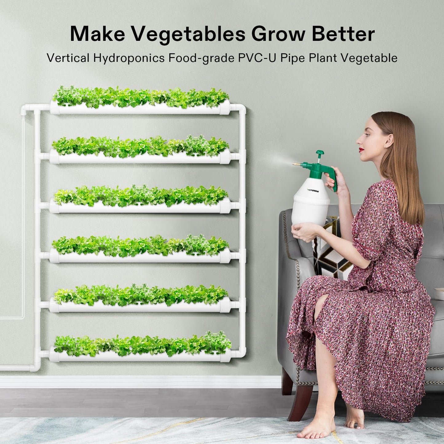 VIVOSUN Hydroponics Growing System 108 Plant Sites, 3 Layers 12 Food-Grade PVC-U Pipes Gardening System Grow Kit with Water Pump Timer, Nest Basket and Sponge for Leafy Vegetables