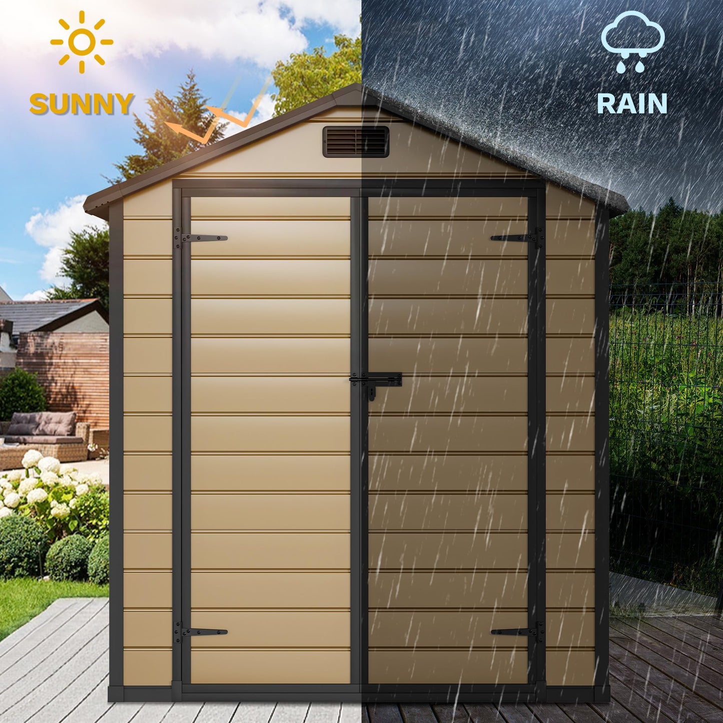 DWVO 6.2x3.4 FT Resin Storage Shed with Reinforced Floor, Outdoor Storage Shed with Lockable Door, Window and Vents, Waterproof Plastic Tool Storage for Garden, Backyard, Patio, Lawn