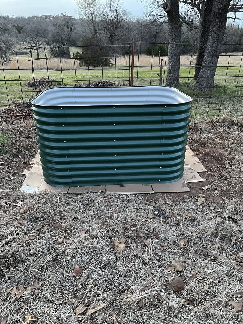 Vego garden 32" Extra Tall Raised Garden Bed Kits, 9 in 1 Modular Raised Planter Box for Vegetables Flowers Fruits Oval Metal Raised Garden Bed- Olive Green
