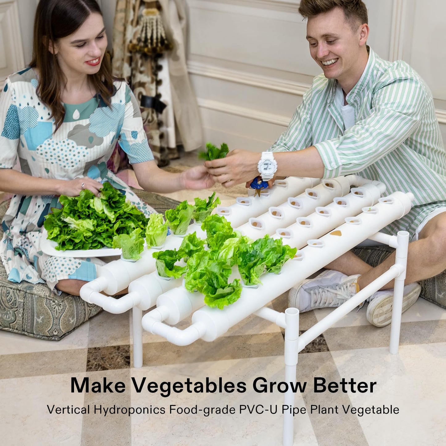VIVOSUN Hydroponics Growing System 108 Plant Sites, 3 Layers 12 Food-Grade PVC-U Pipes Gardening System Grow Kit with Water Pump Timer, Nest Basket and Sponge for Leafy Vegetables