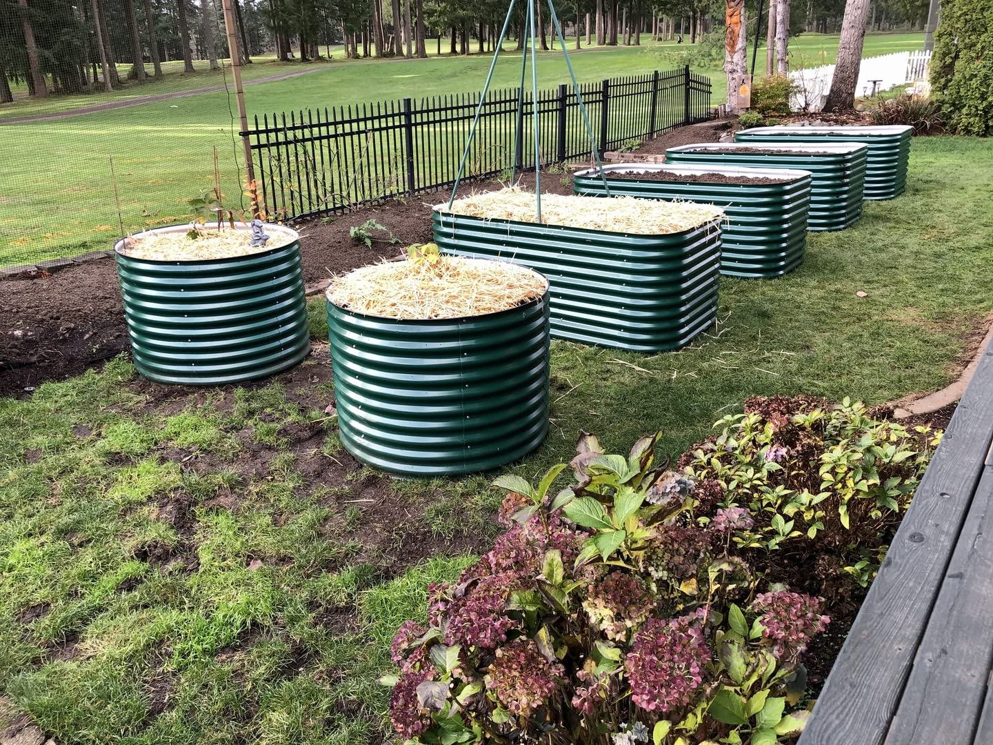 Vego garden 32" Extra Tall Raised Garden Bed Kits, 9 in 1 Modular Raised Planter Box for Vegetables Flowers Fruits Oval Metal Raised Garden Bed- Olive Green