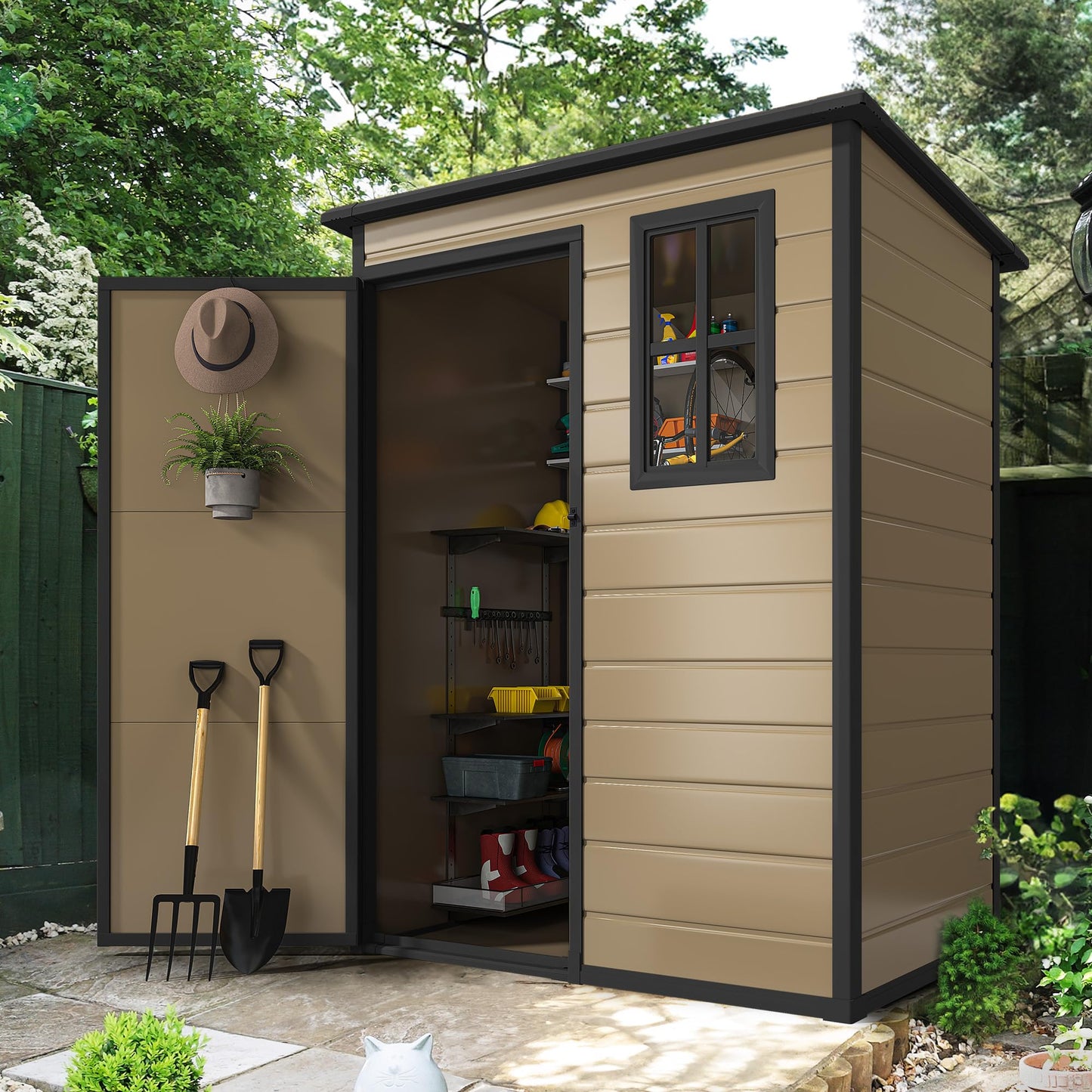 DWVO 6.2x3.4 FT Resin Storage Shed with Reinforced Floor, Outdoor Storage Shed with Lockable Door, Window and Vents, Waterproof Plastic Tool Storage for Garden, Backyard, Patio, Lawn