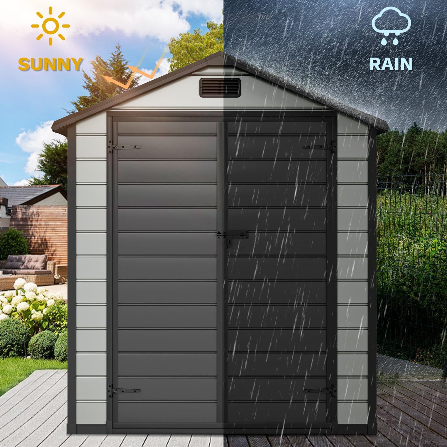 DWVO 6.2x3.4 FT Resin Storage Shed with Reinforced Floor, Outdoor Storage Shed with Lockable Door, Window and Vents, Waterproof Plastic Tool Storage for Garden, Backyard, Patio, Lawn