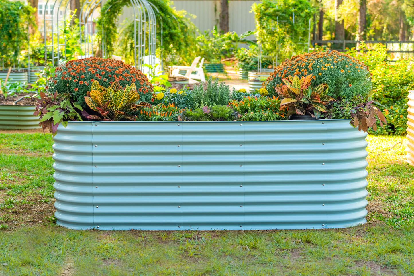 Vego garden 32" Extra Tall Raised Garden Bed Kits, 9 in 1 Modular Raised Planter Box for Vegetables Flowers Fruits Oval Metal Raised Garden Bed- Olive Green