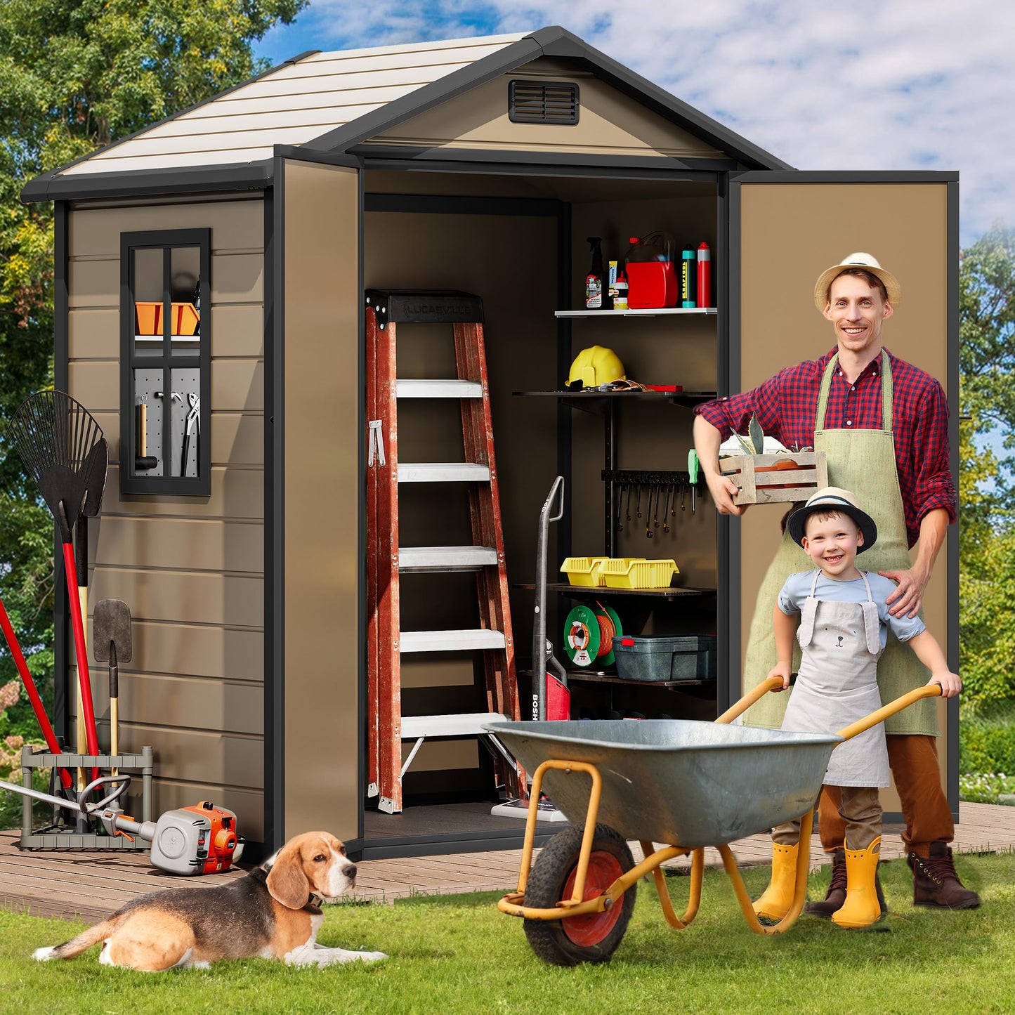 DWVO 6.2x3.4 FT Resin Storage Shed with Reinforced Floor, Outdoor Storage Shed with Lockable Door, Window and Vents, Waterproof Plastic Tool Storage for Garden, Backyard, Patio, Lawn