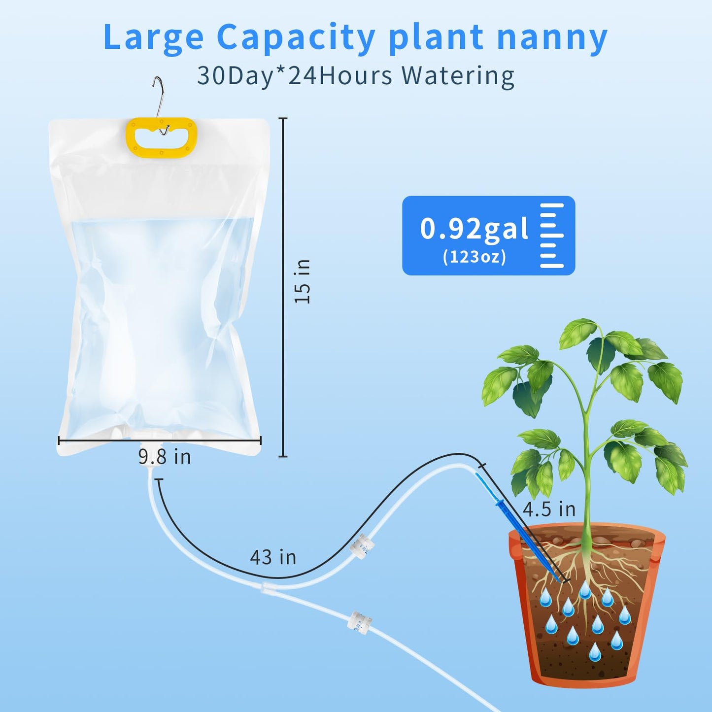 2Pcs 3.5 Liter Plant Drip Bag, Home Potting Waterer with 2 Hook Tip System Unit, Dual Outlet Adjustable Flow Rate Drip Bag, Patio, Lndoor, Outdoor Garden Automatic Drip Lrrigation Kit