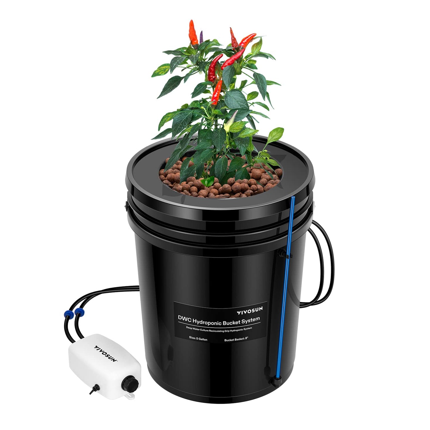 VIVOSUN DWC Hydroponics Grow System with Top Drip Kit, 5-Gallon Deep Water Culture, Recirculating Drip Garden System with Multi-Purpose Air Hose, Air Pump, and Air Stone (4 Buckets + Top Drip Kit)