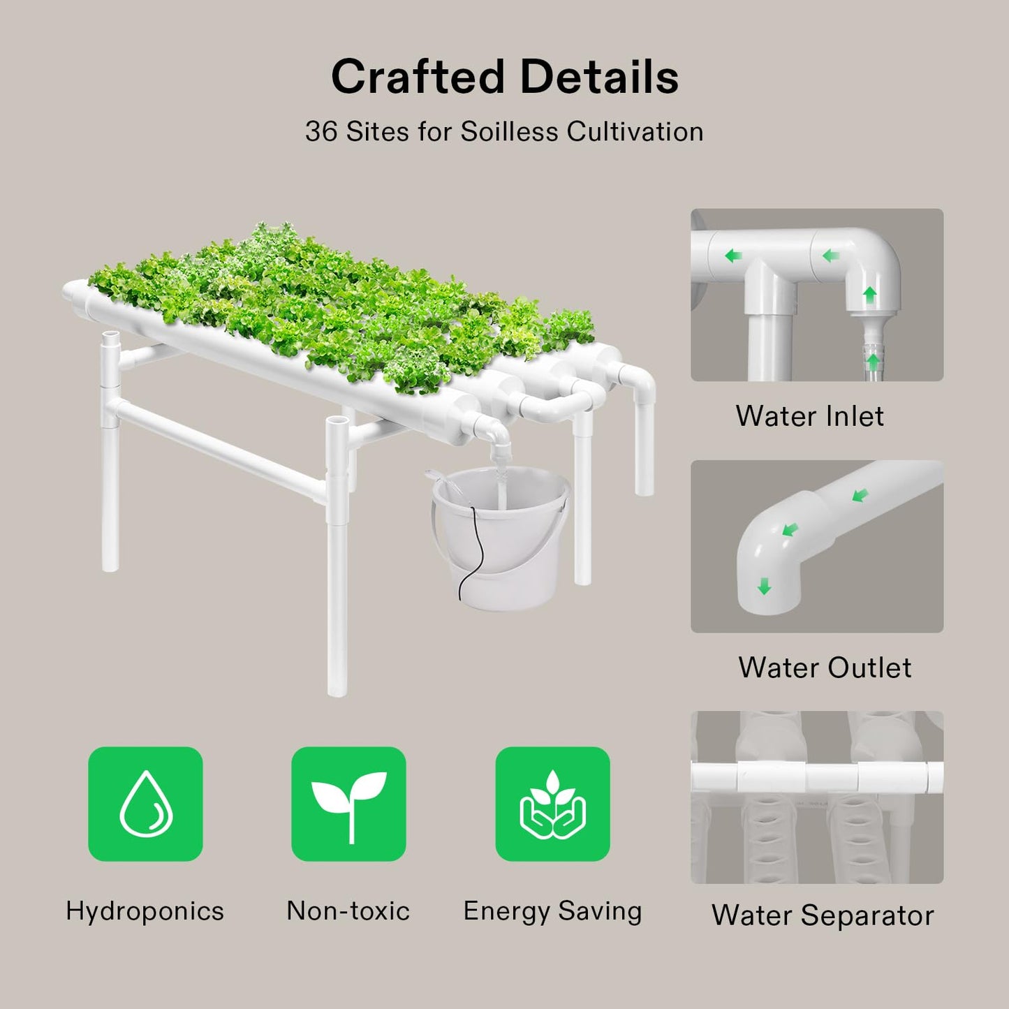 VIVOSUN Hydroponics Growing System 108 Plant Sites, 3 Layers 12 Food-Grade PVC-U Pipes Gardening System Grow Kit with Water Pump Timer, Nest Basket and Sponge for Leafy Vegetables