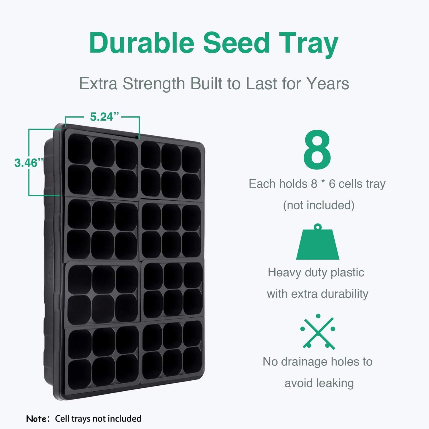 [Thick Plastic] 3-Set Strong Seed Starter Trays with 5" Humidity Domes for Seed Starting, Germination, Seedling Propagation & Plant Growing, Holds 144 Cells in Total