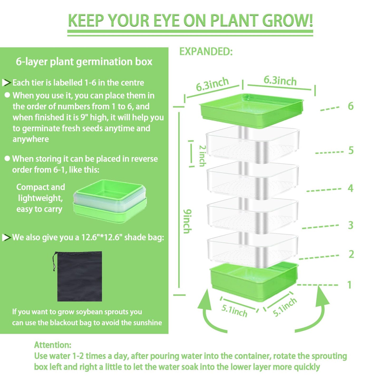 4-Tier Seed Sprouting Kit with Drain Holes and Drain Tray, Upgrade Stackable Microgreens Fresh Organic Bean Seed Sprouter Tray Ripple Soil-Free Sprouter Tray for Beans Alfalfa Seeds