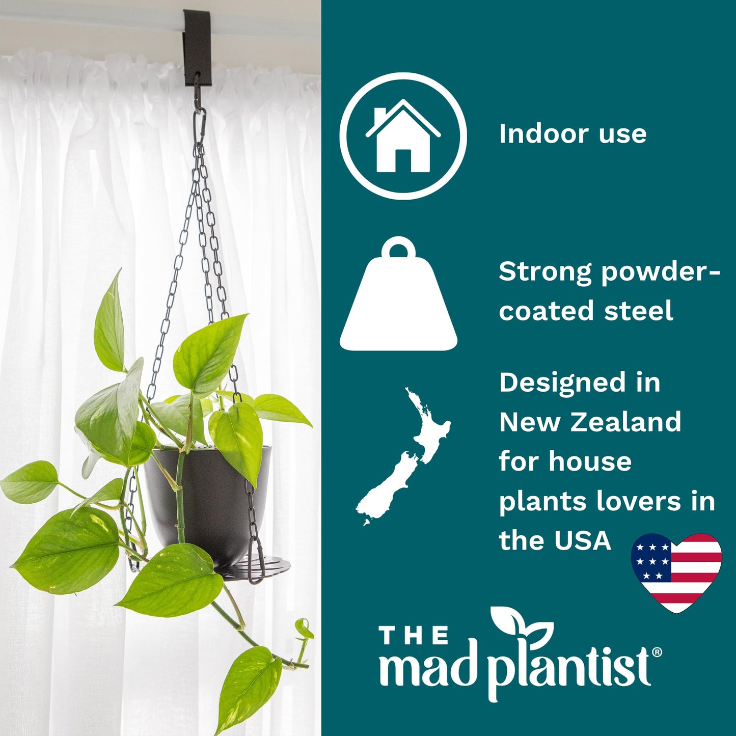 Plant Hanger - Chic Black Metal Hanging Planter for Indoor Plants - Monstera Décor - Lasercut Powdercoated Steel - Unique Botanical Design - Clear Your Benchtop - Elevate Your Jungle