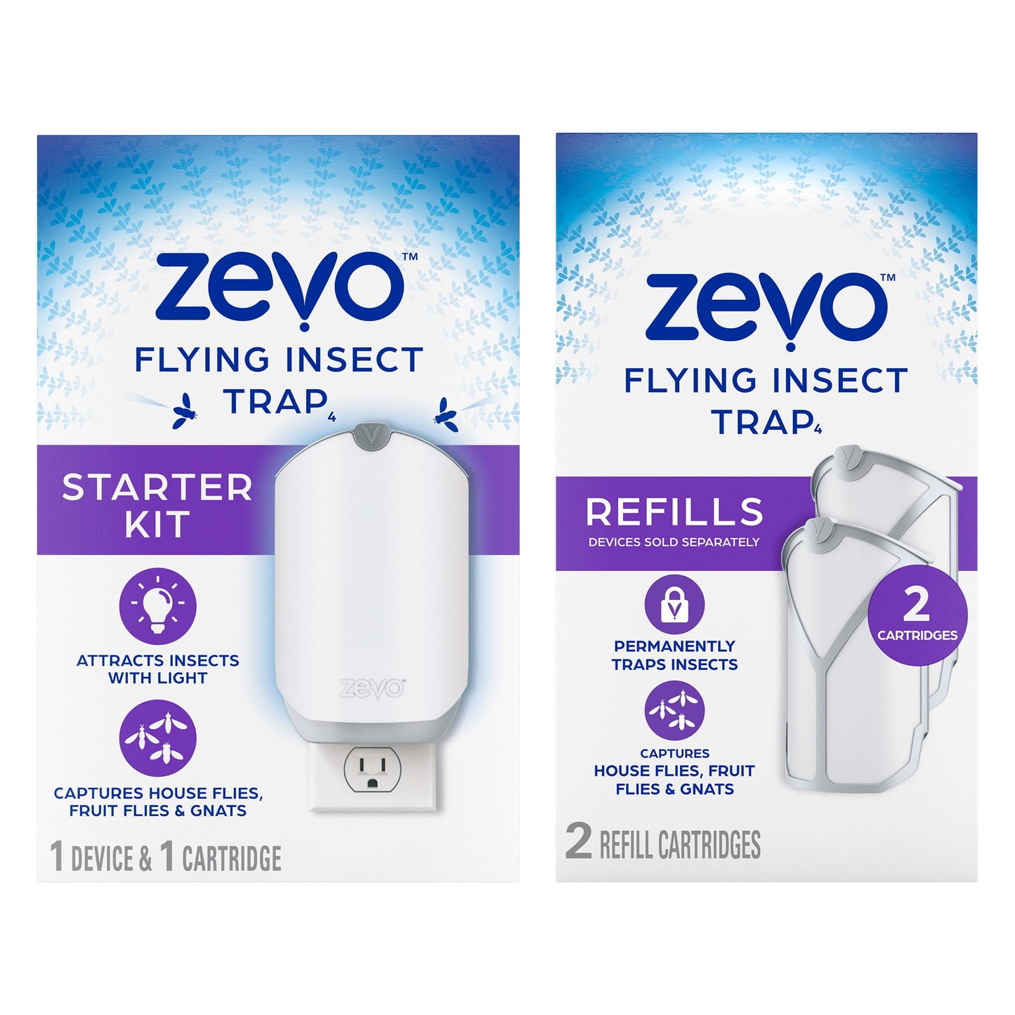 Zevo Flying Insect Trap for Indoors: Light Trap Captures Fruit Flies, Gnats and Houseflies, Starter Kit (1 Plug-in Base + 1 Cartridge)