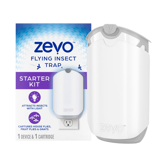 Zevo Flying Insect Trap for Indoors: Light Trap Captures Fruit Flies, Gnats and Houseflies, Starter Kit (1 Plug-in Base + 1 Cartridge)