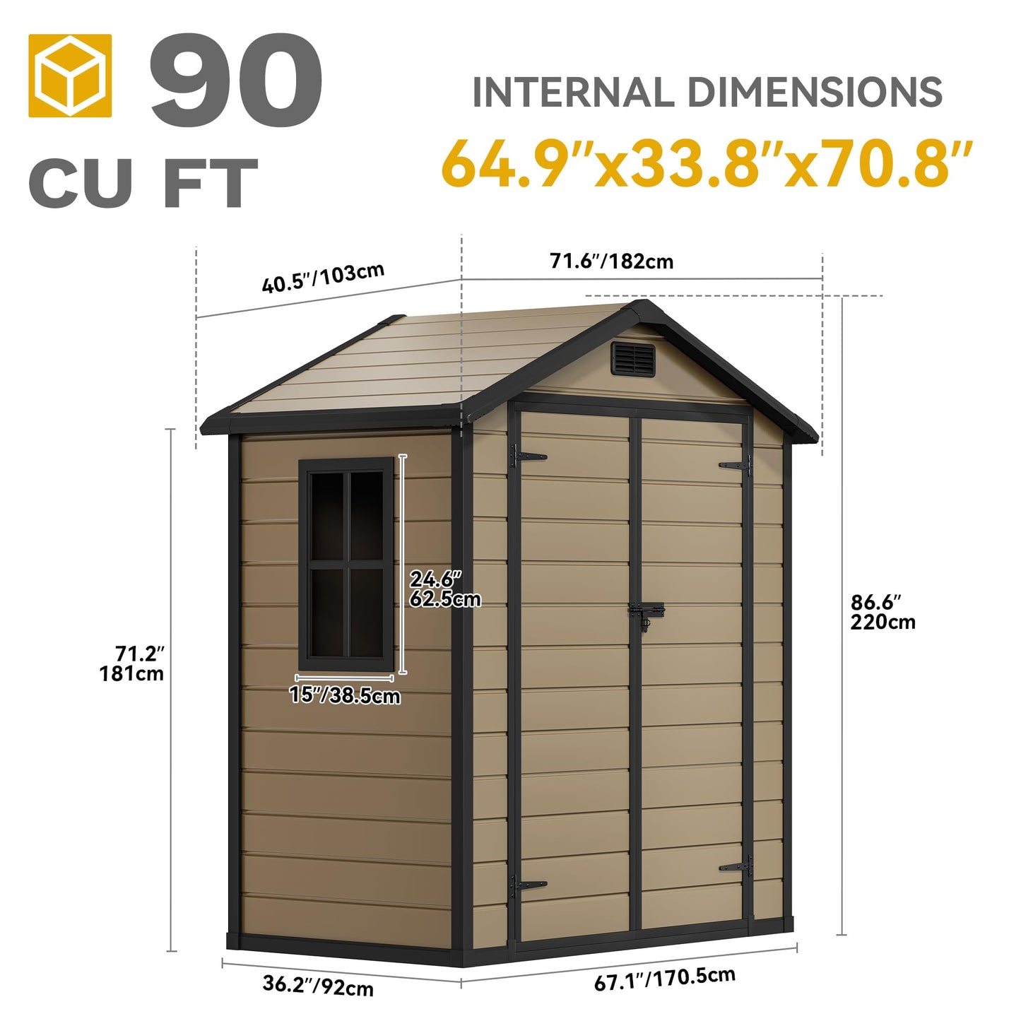 DWVO 6.2x3.4 FT Resin Storage Shed with Reinforced Floor, Outdoor Storage Shed with Lockable Door, Window and Vents, Waterproof Plastic Tool Storage for Garden, Backyard, Patio, Lawn